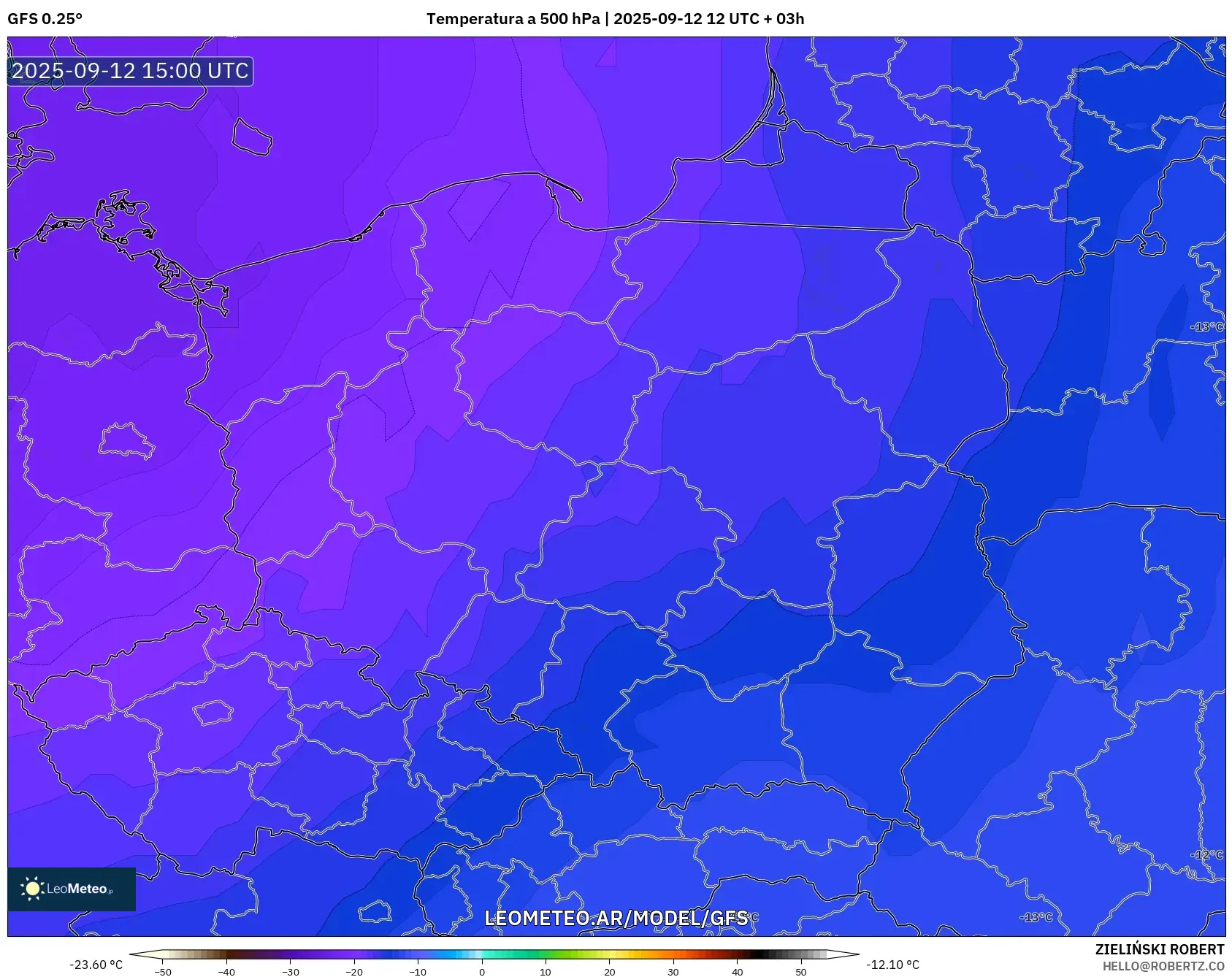 GFS model - Polonia, Temperatura a 500 hPa