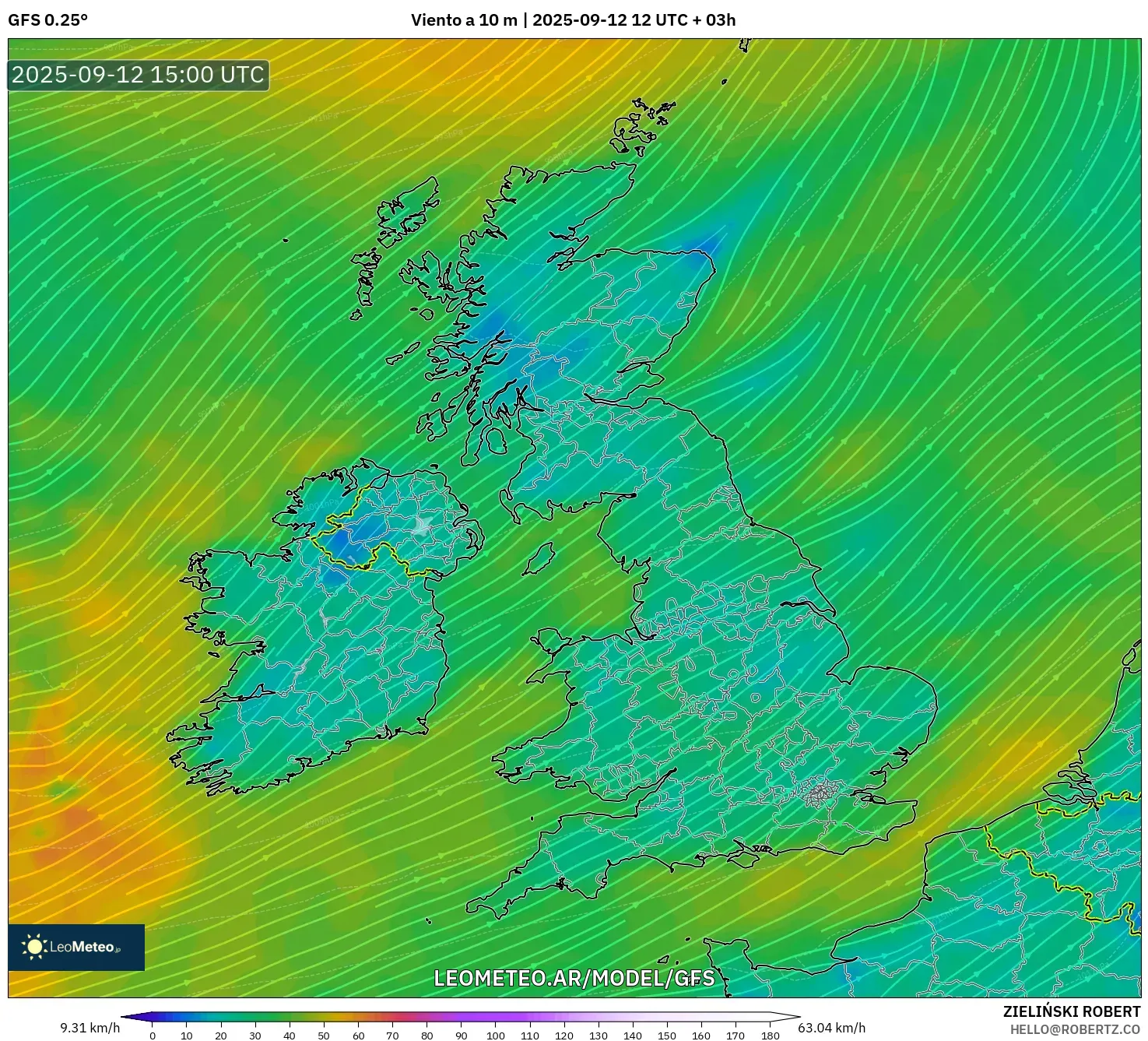 GFS model - Reino Unido, Viento a 10 m GFS model - Reino Unido, Viento a 10 m