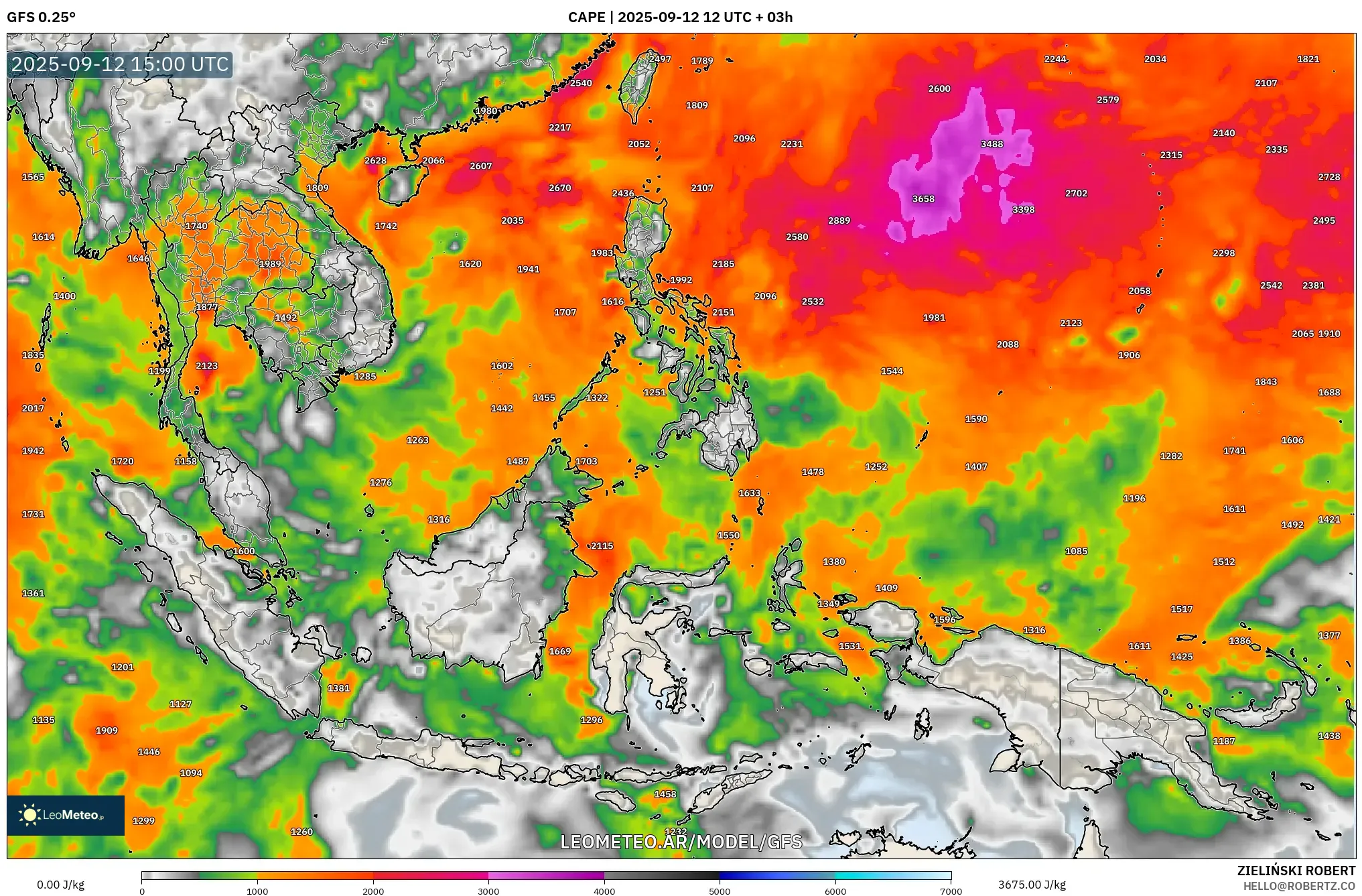 GFS model - Sudeste Asiático, CAPE