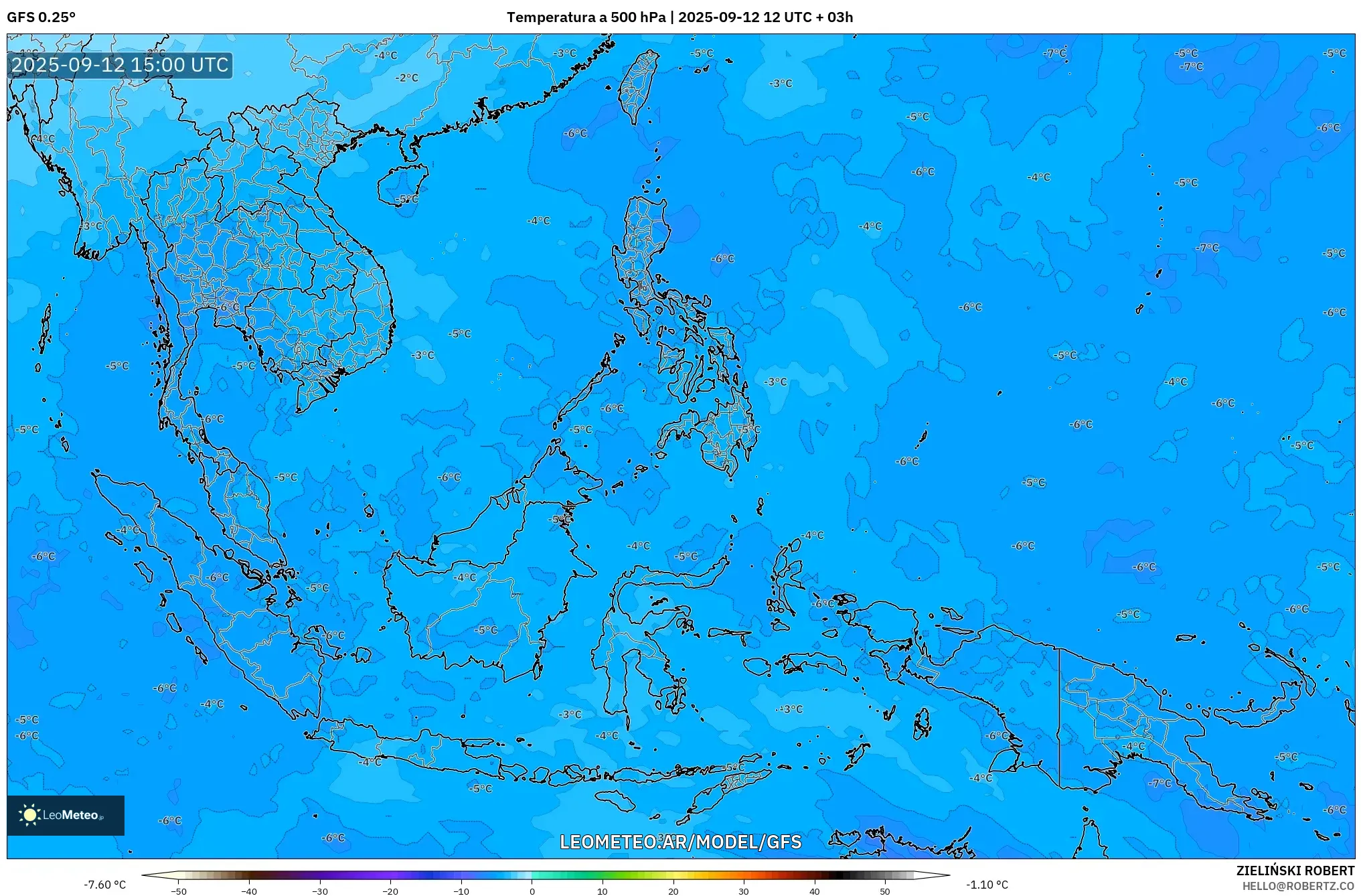 GFS model - Sudeste Asiático, Temperatura a 500 hPa GFS model - Sudeste Asiático, Temperatura a 500 hPa
