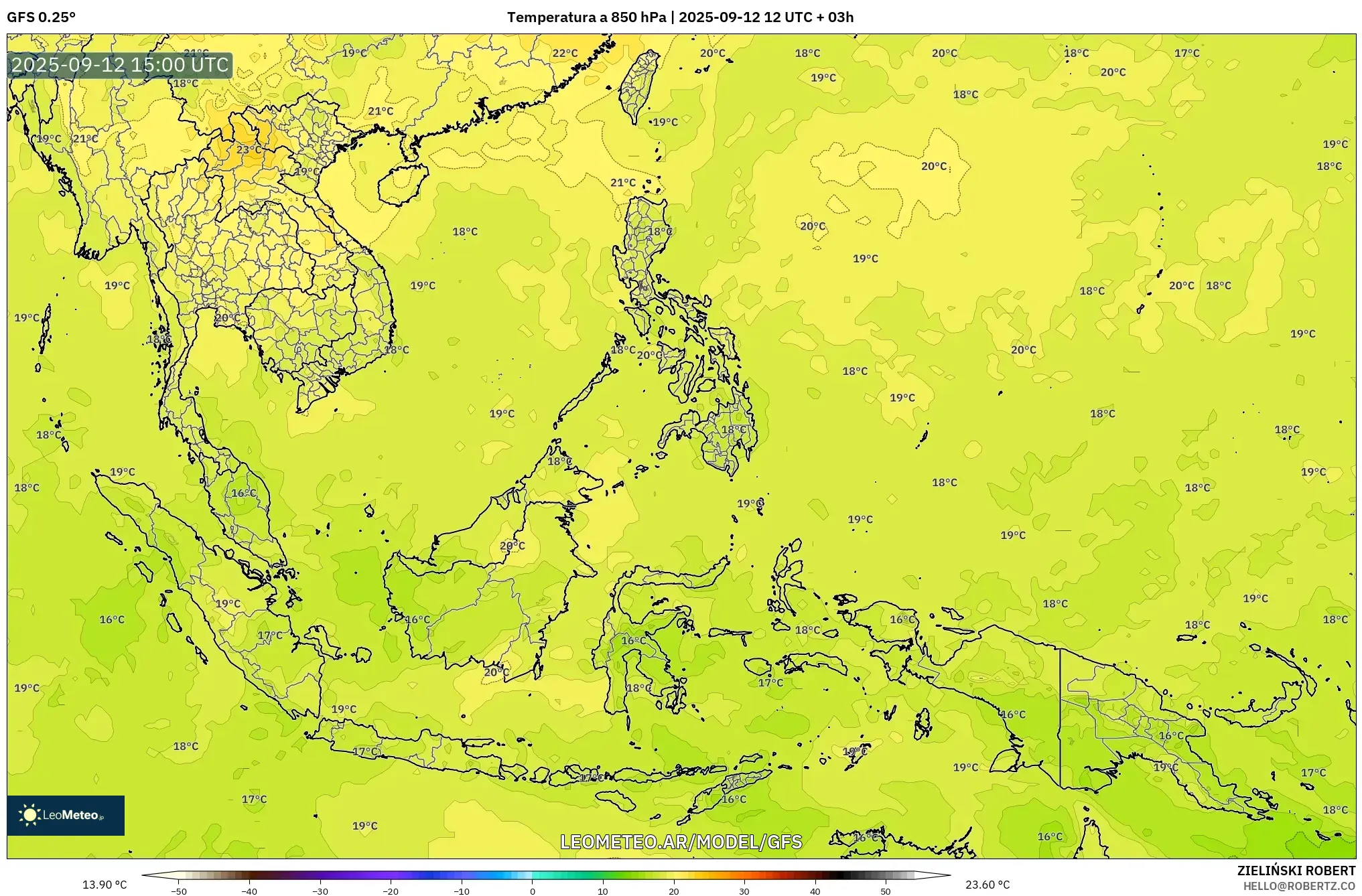 GFS model - Sudeste Asiático, Temperatura a 850 hPa