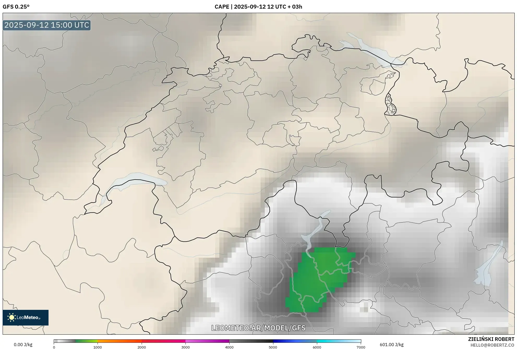 GFS model - Suiza, CAPE GFS model - Suiza, CAPE