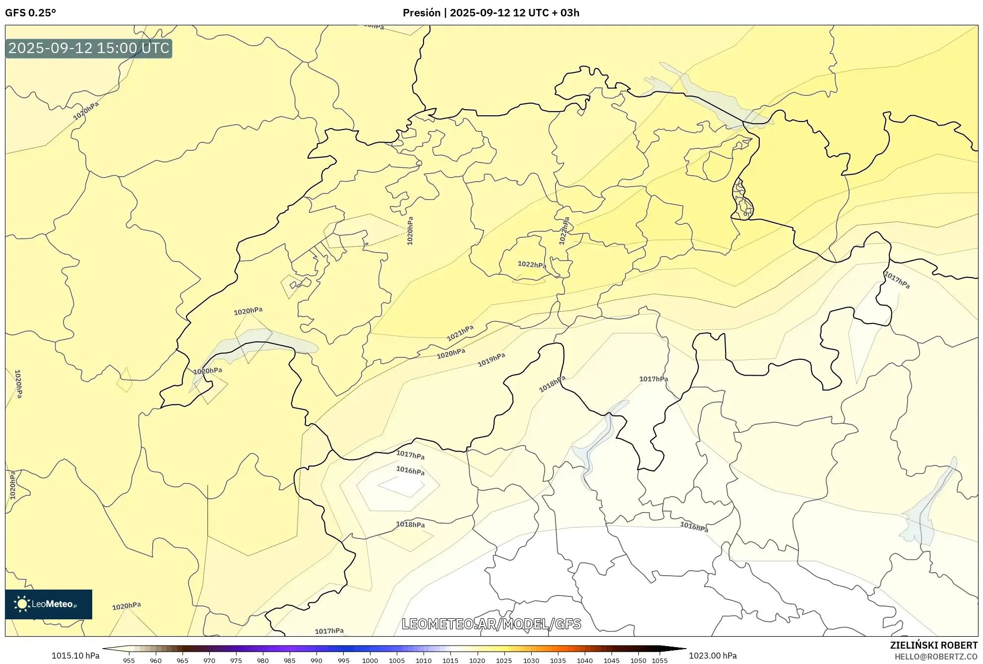 GFS model - Suiza, Presión GFS model - Suiza, Presión