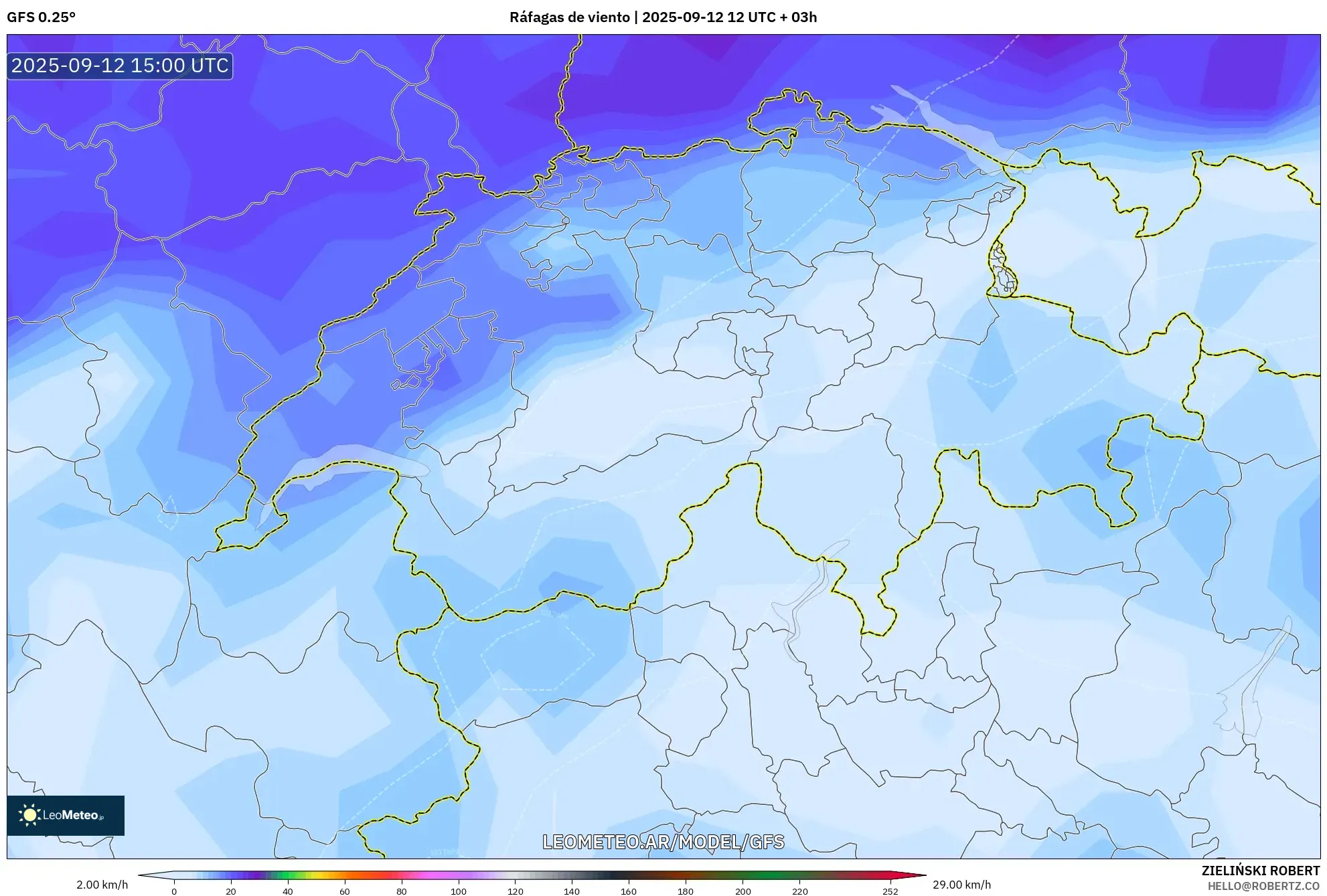 GFS model - Suiza, Ráfagas de viento GFS model - Suiza, Ráfagas de viento
