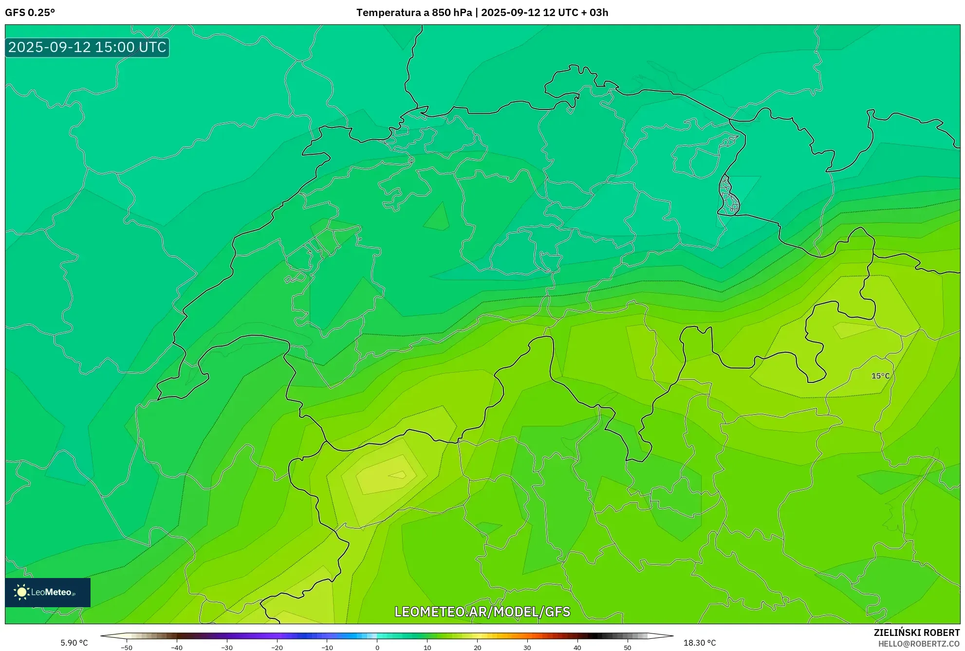 GFS model - Suiza, Temperatura a 850 hPa GFS model - Suiza, Temperatura a 850 hPa