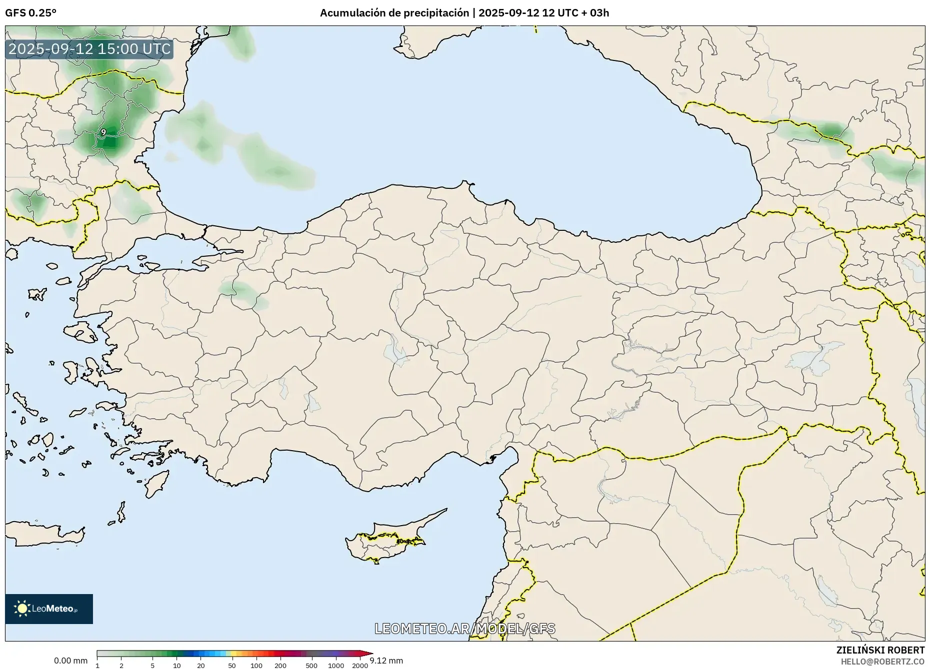 GFS model - Turquía, Acumulación de precipitación GFS model - Turquía, Acumulación de precipitación