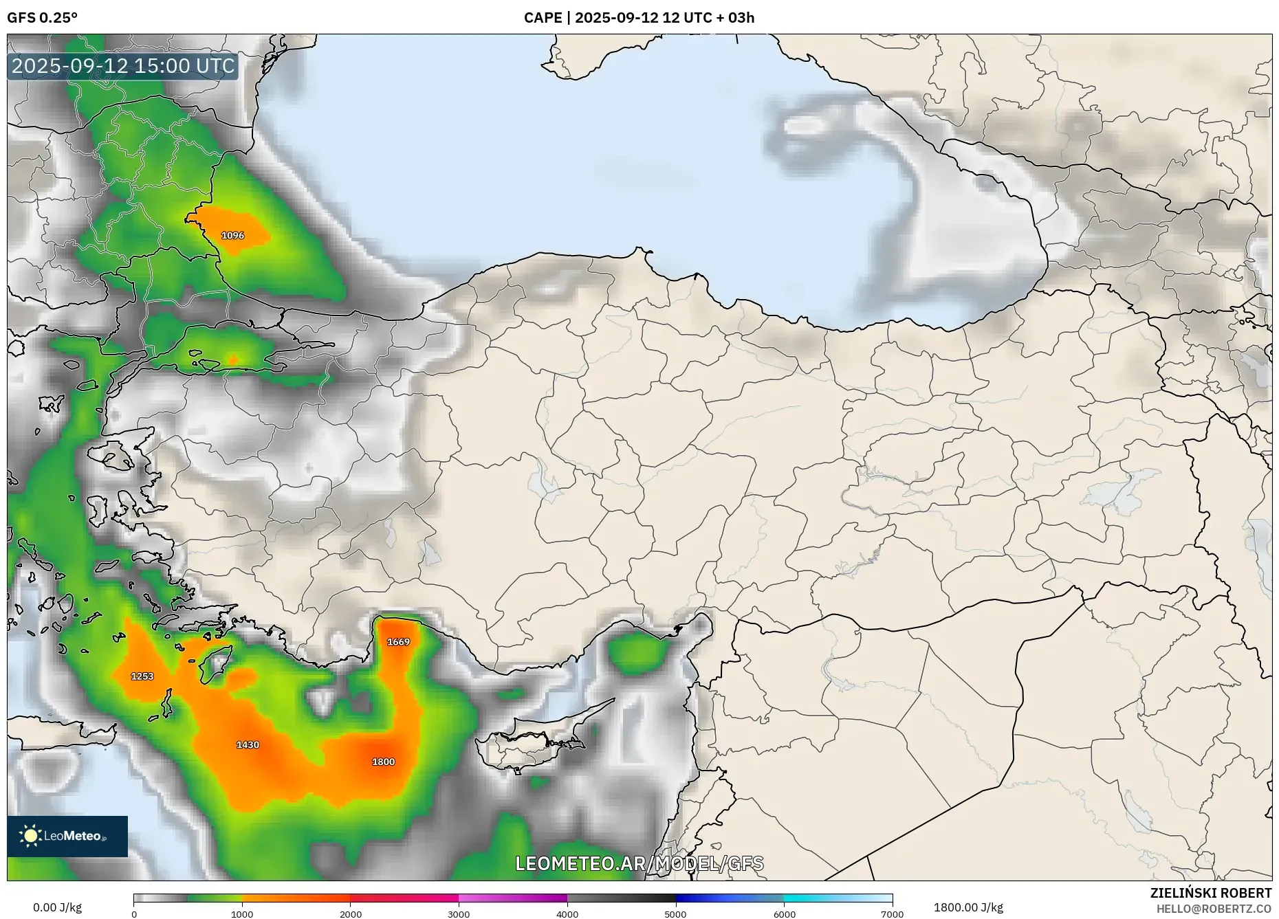 GFS model - Turquía, CAPE GFS model - Turquía, CAPE