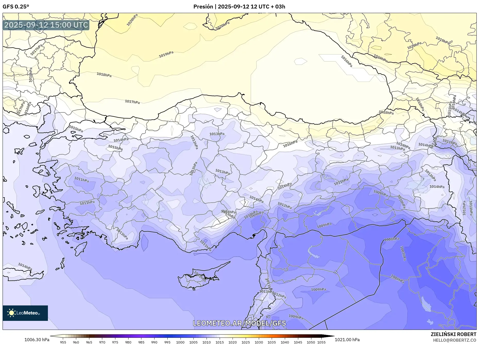GFS model - Turquía, Presión GFS model - Turquía, Presión