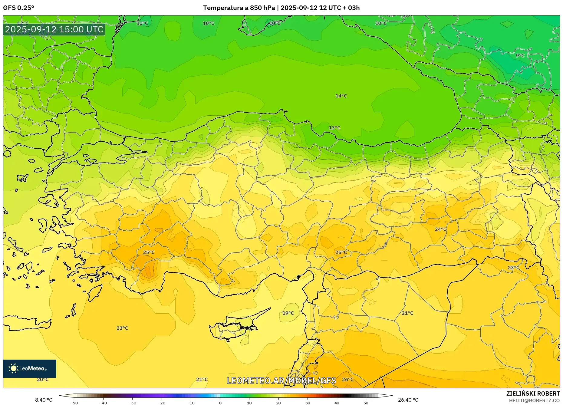 GFS model - Turquía, Temperatura a 850 hPa GFS model - Turquía, Temperatura a 850 hPa