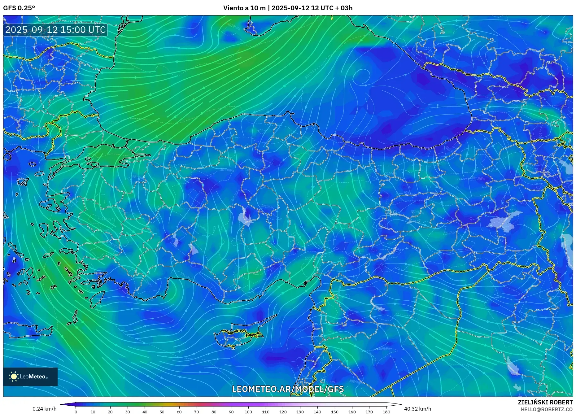 GFS model - Turquía, Viento a 10 m GFS model - Turquía, Viento a 10 m