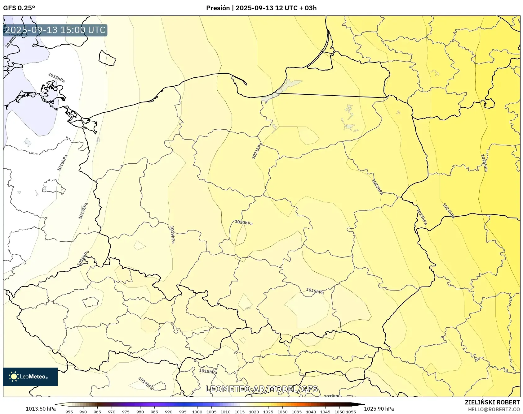 GFS model - Polonia, Presión