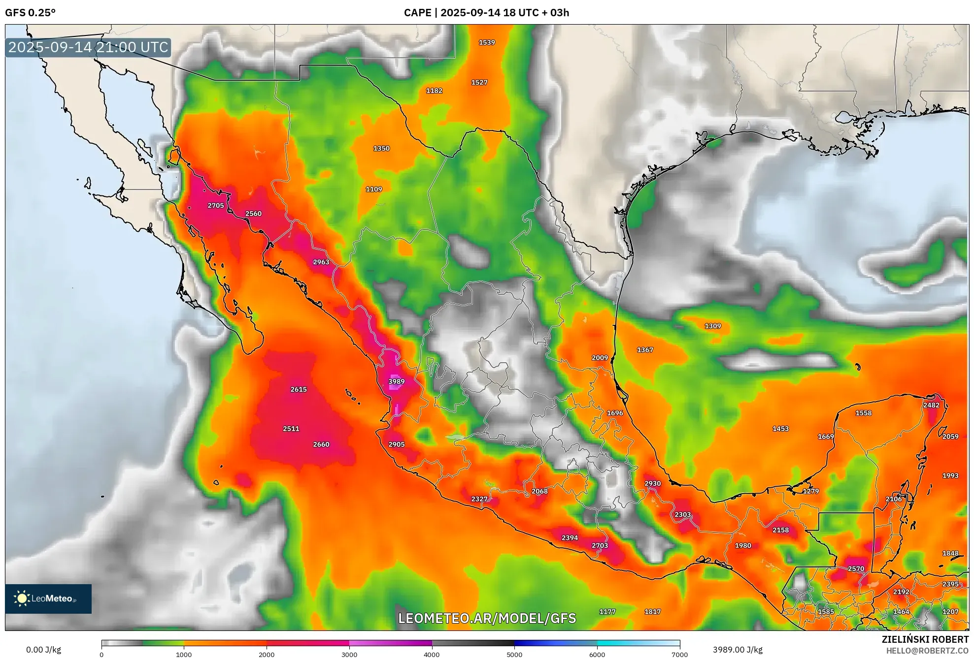 GFS model - México, CAPE