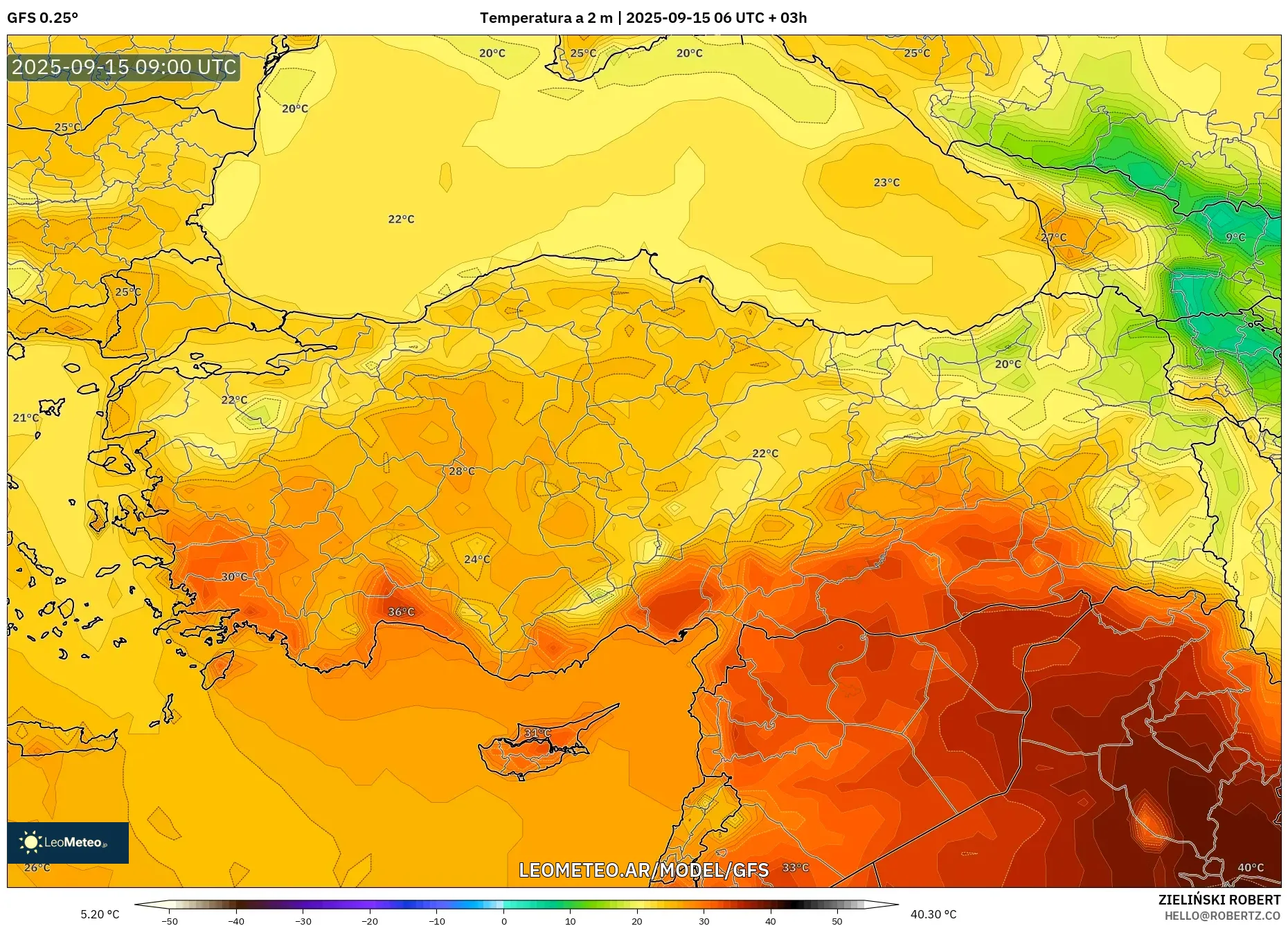 GFS model - Turquía, Temperatura a 2 m GFS model - Turquía, Temperatura a 2 m