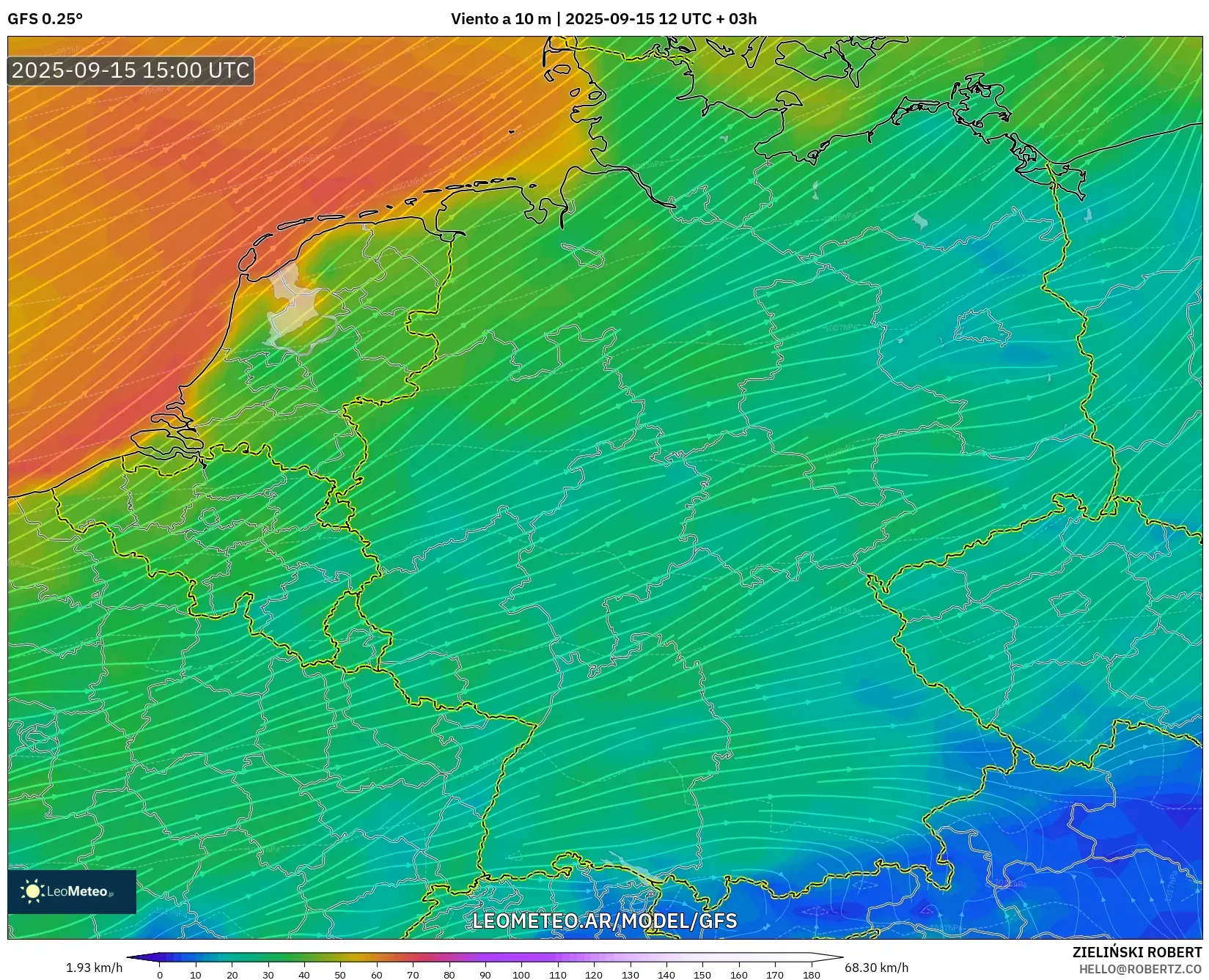 GFS model - Alemania, Viento a 10 m