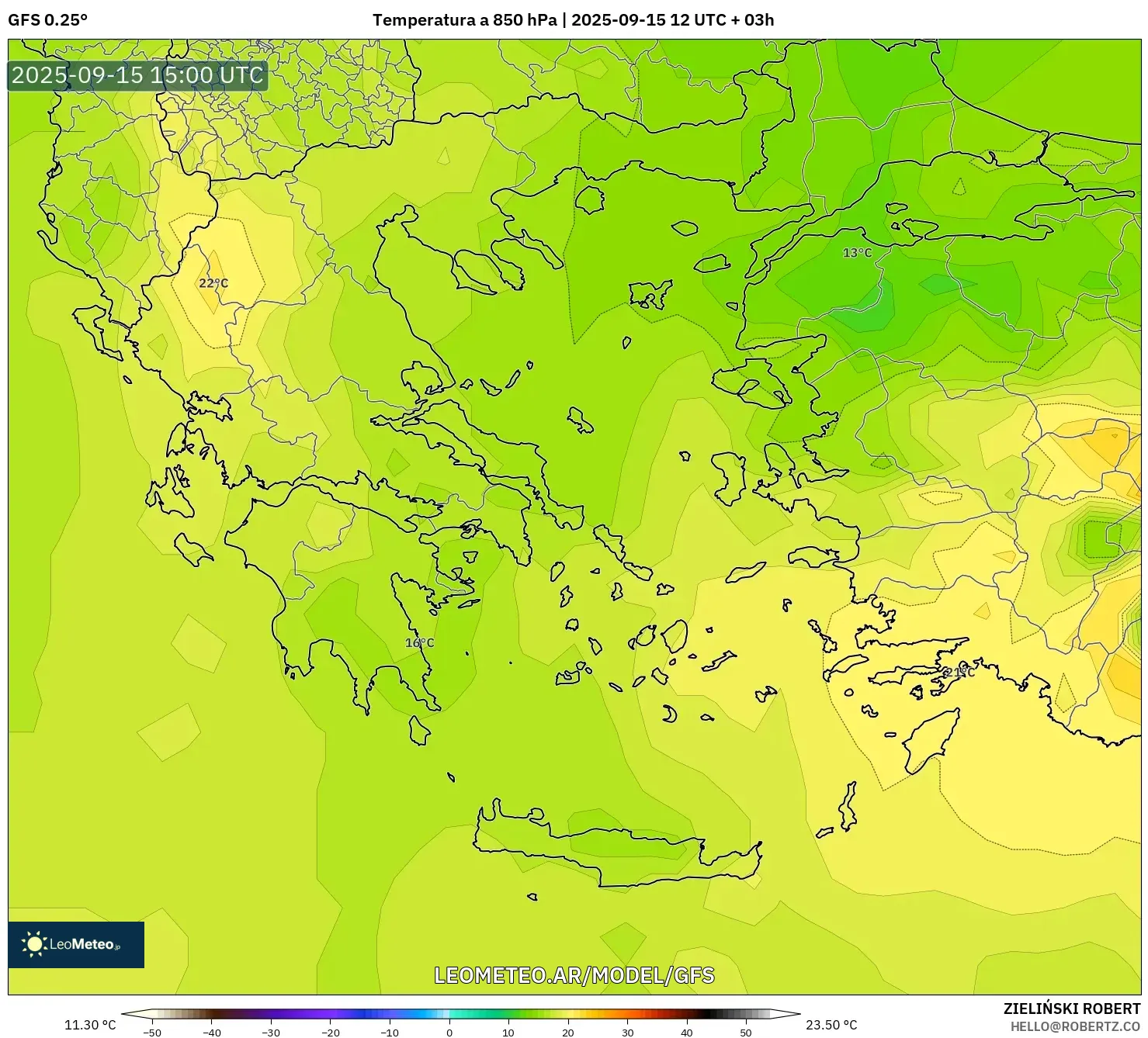 GFS model - Grecia, Temperatura a 850 hPa GFS model - Grecia, Temperatura a 850 hPa