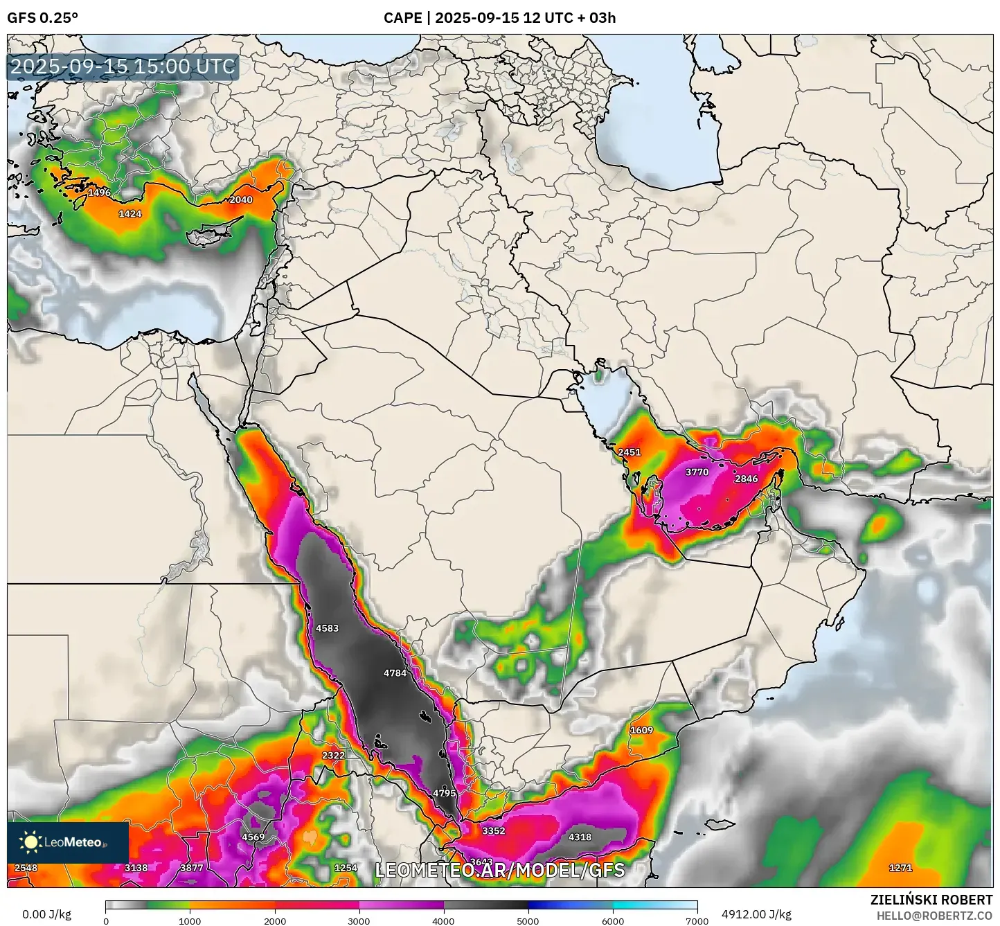 GFS model - Oriente Medio, CAPE GFS model - Oriente Medio, CAPE