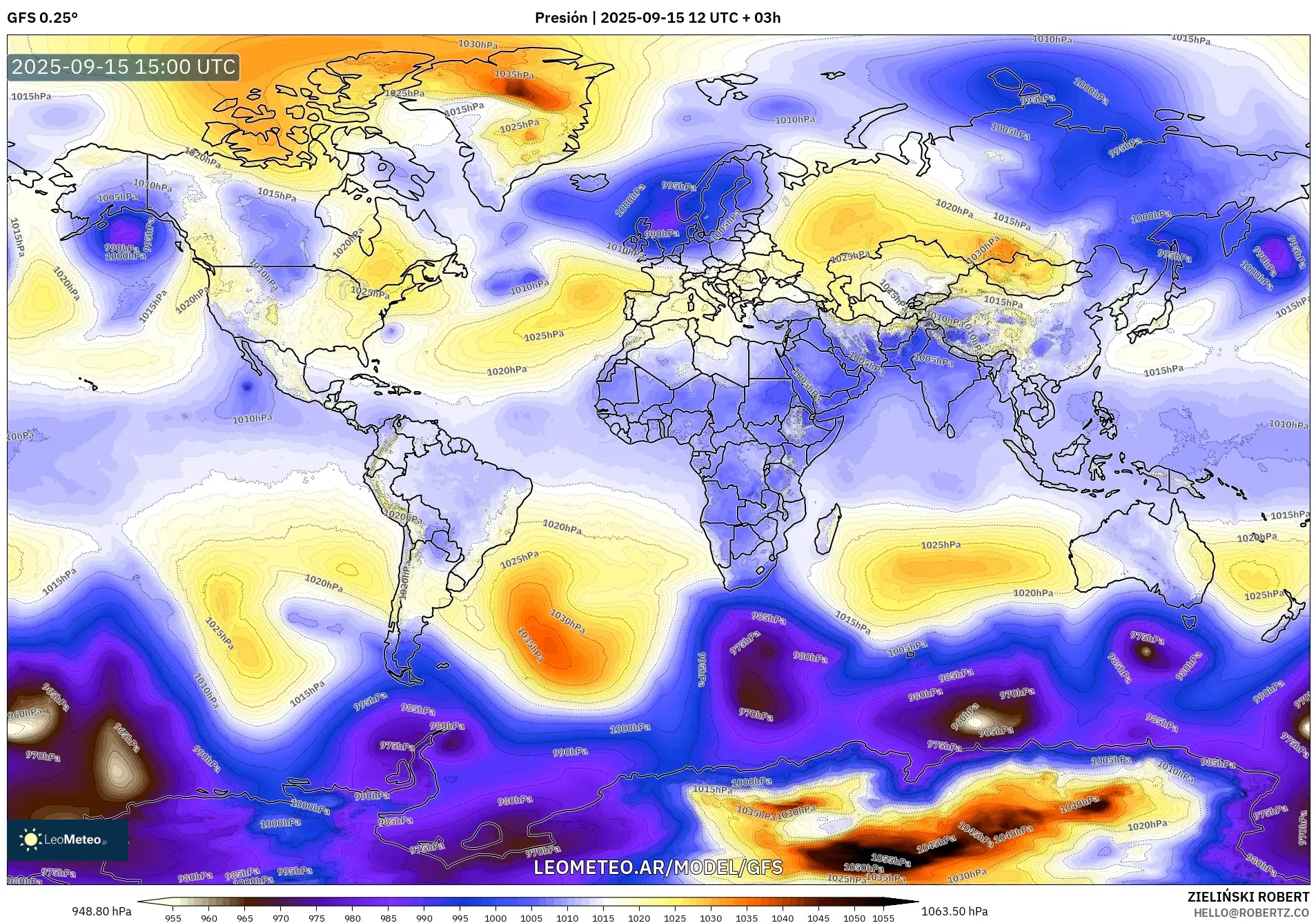GFS model - Mundo, Presión