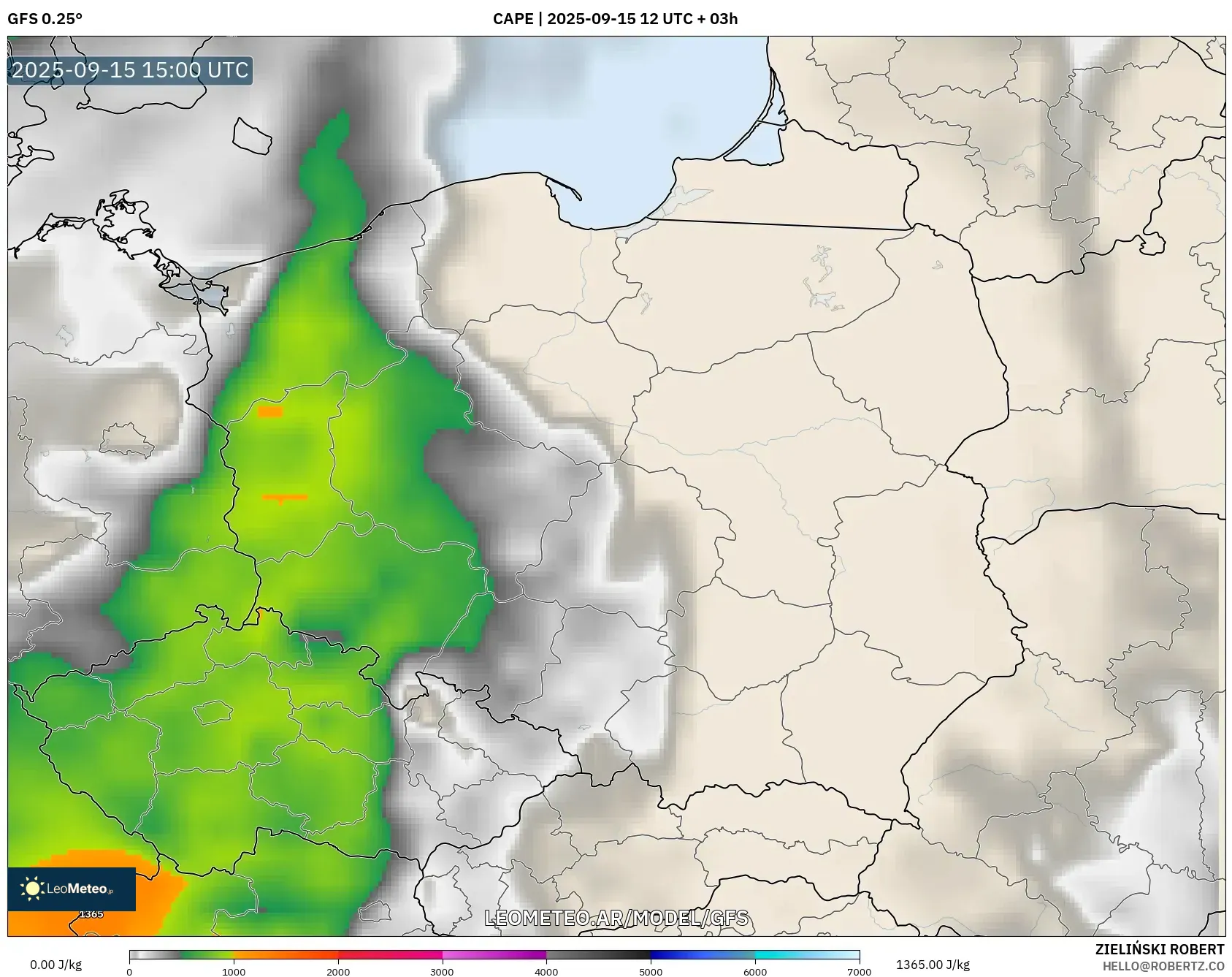 GFS model - Polonia, CAPE GFS model - Polonia, CAPE