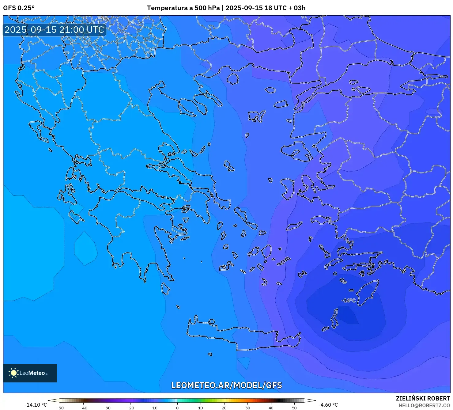 GFS model - Grecia, Temperatura a 500 hPa