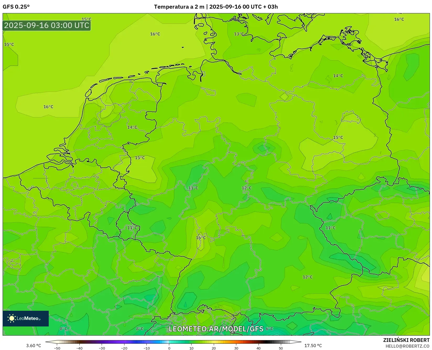 GFS model - Alemania, Temperatura a 2 m