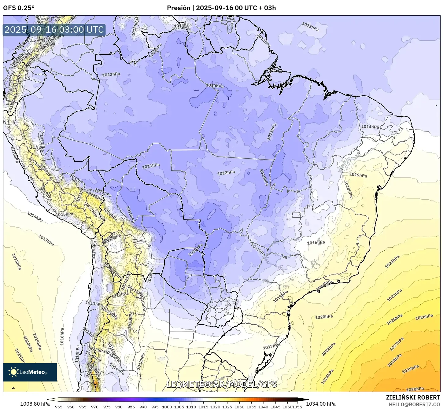 GFS model - Brasil, Presión