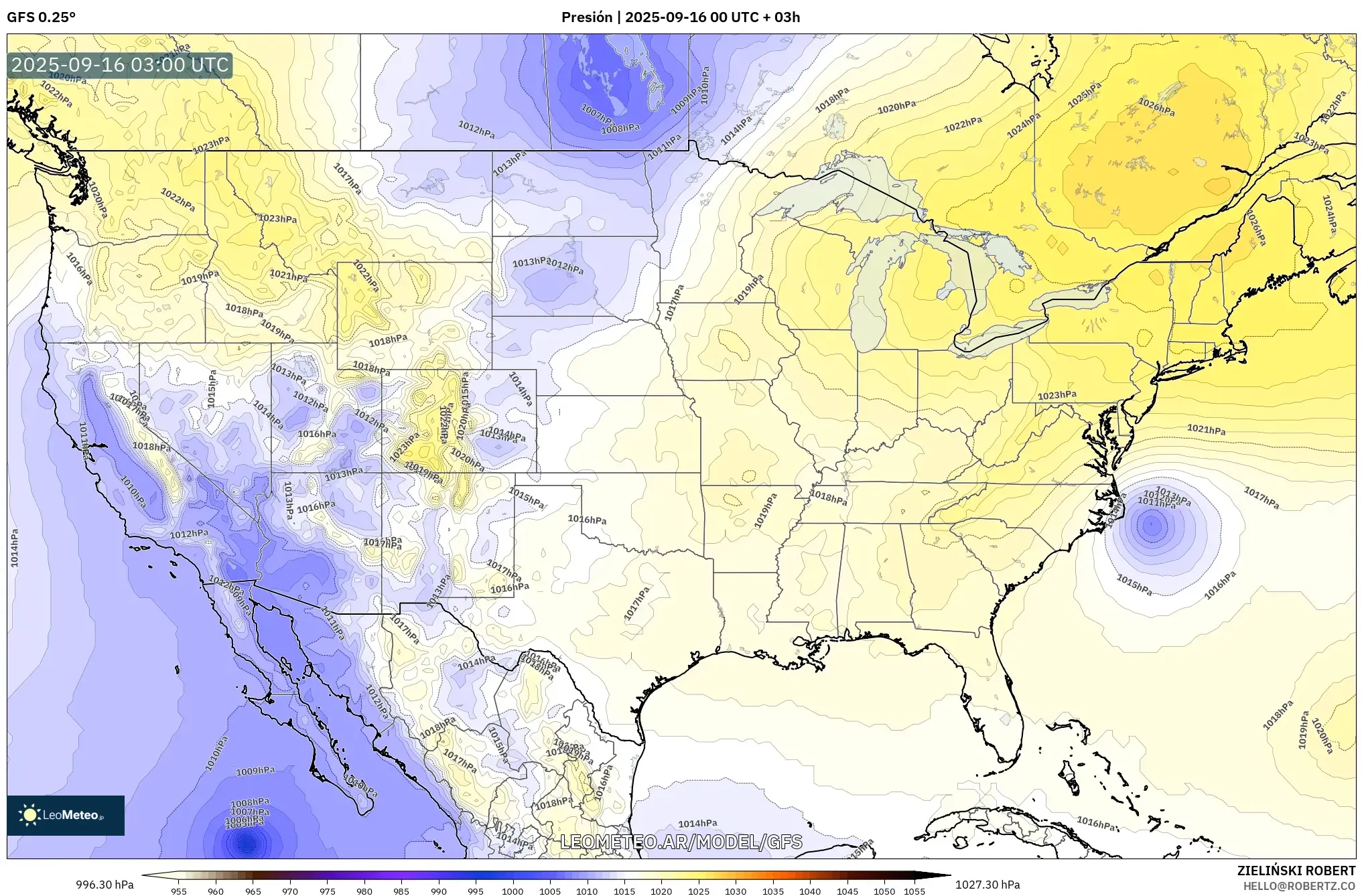 GFS model - Estados Unidos, Presión