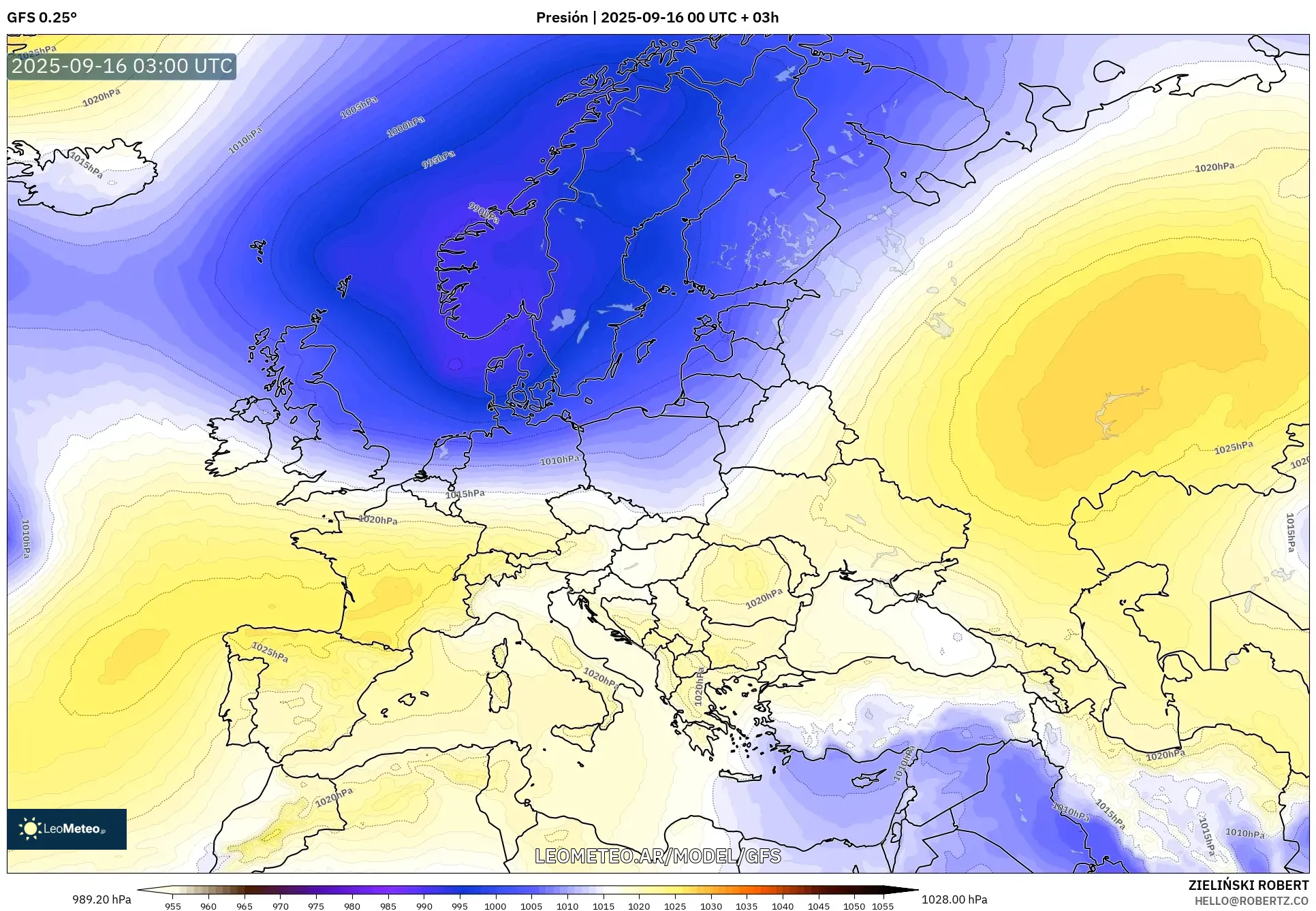 GFS model - Europa, Presión