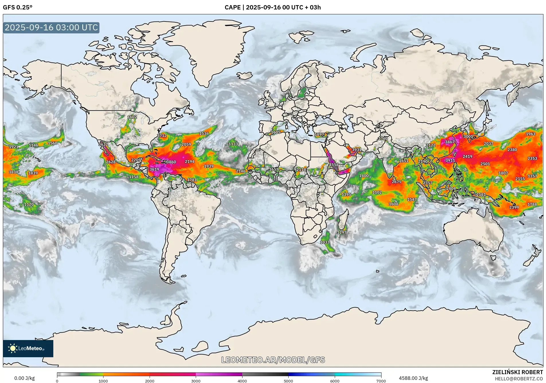 GFS model - Mundo, CAPE