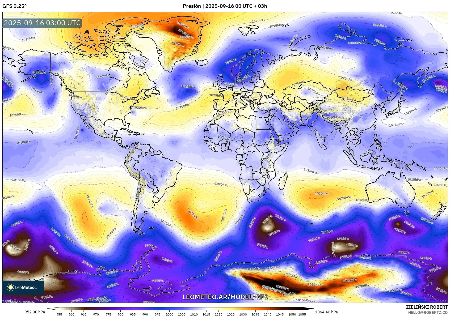GFS model - Mundo, Presión
