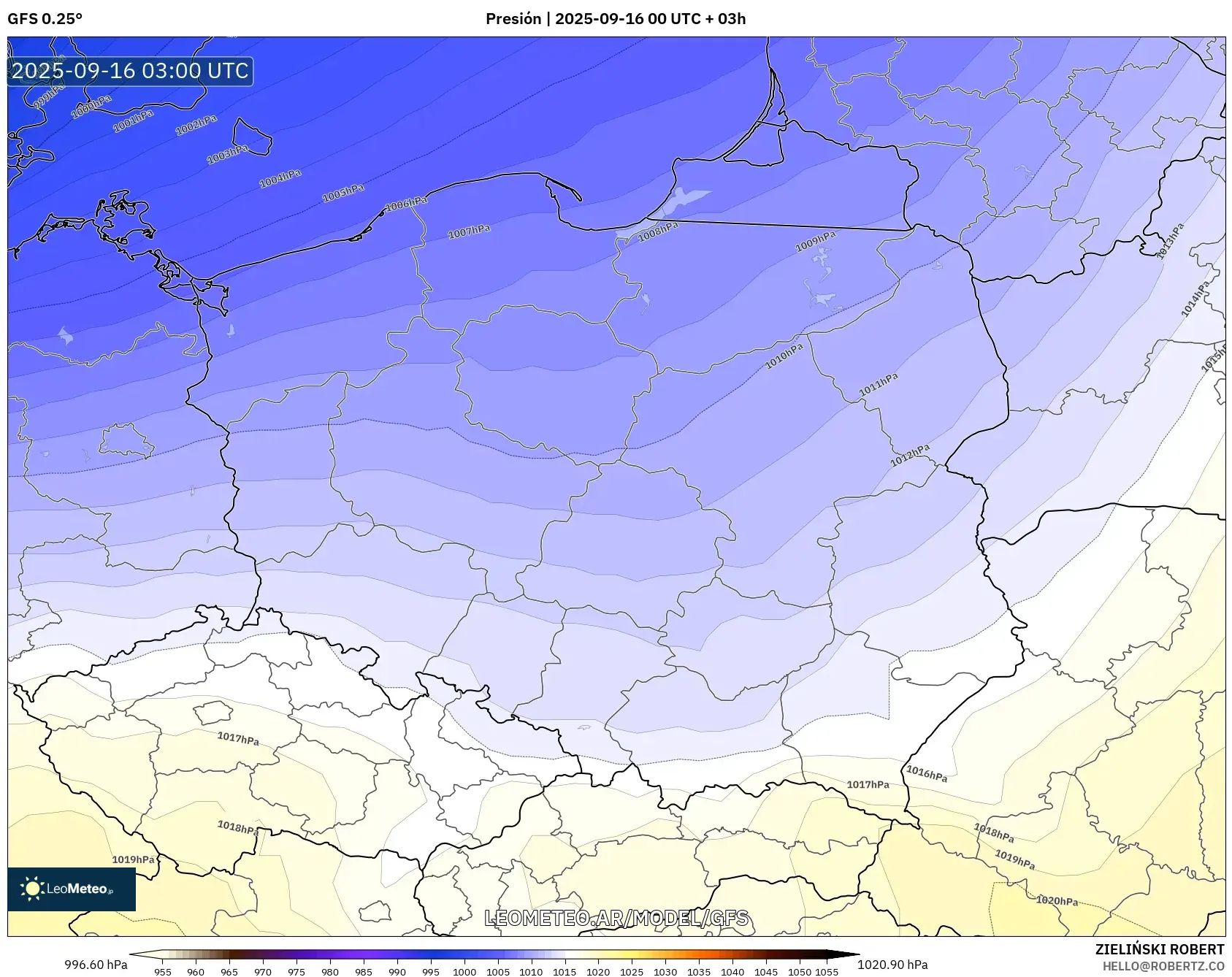 GFS model - Polonia, Presión