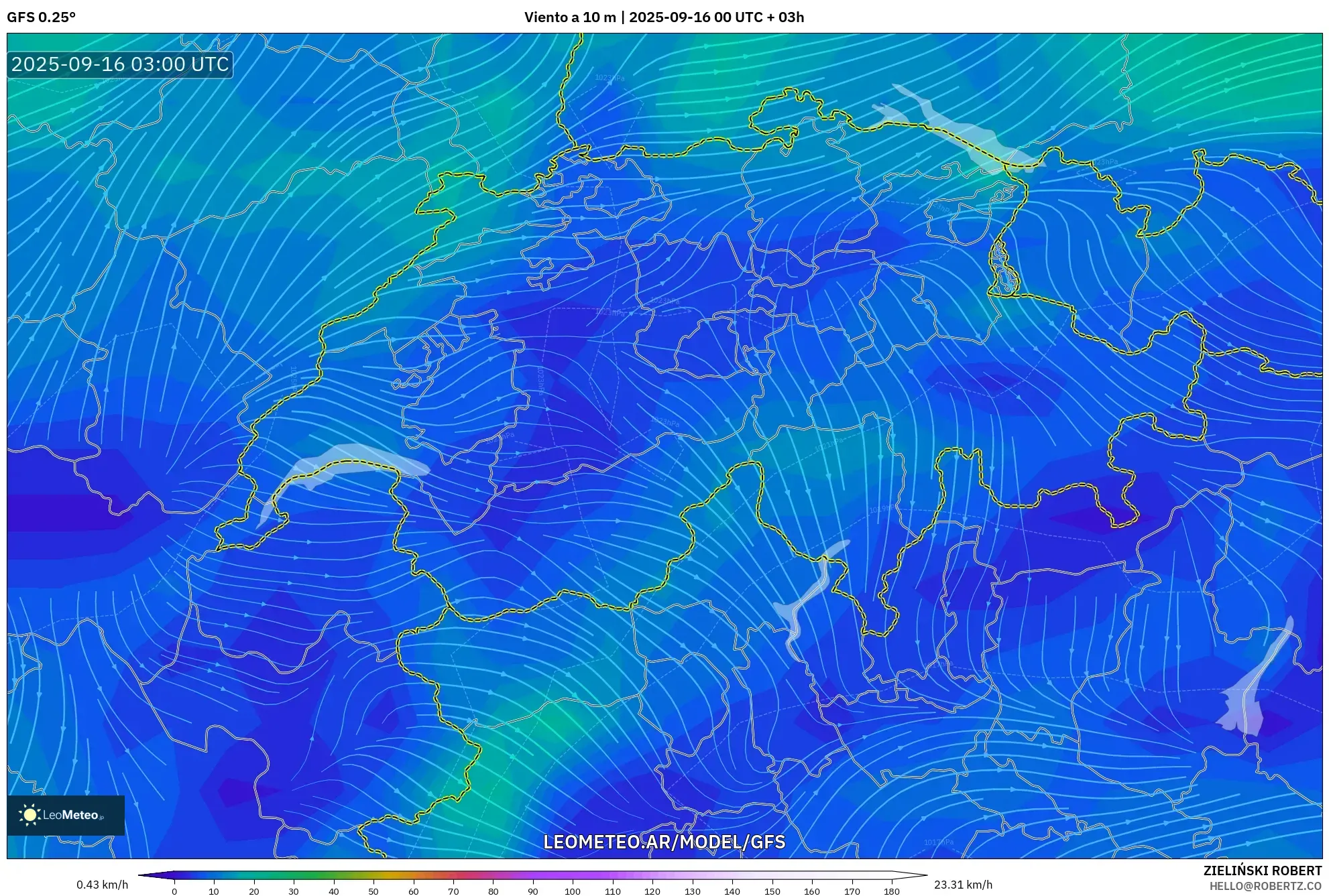 GFS model - Suiza, Viento a 10 m