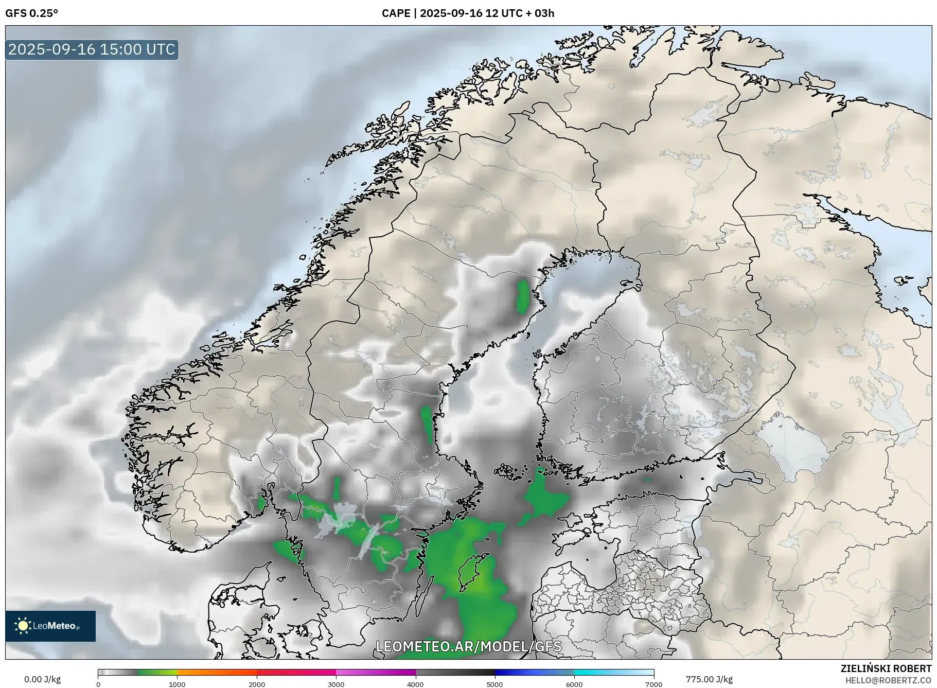 GFS model - Escandinavia, CAPE