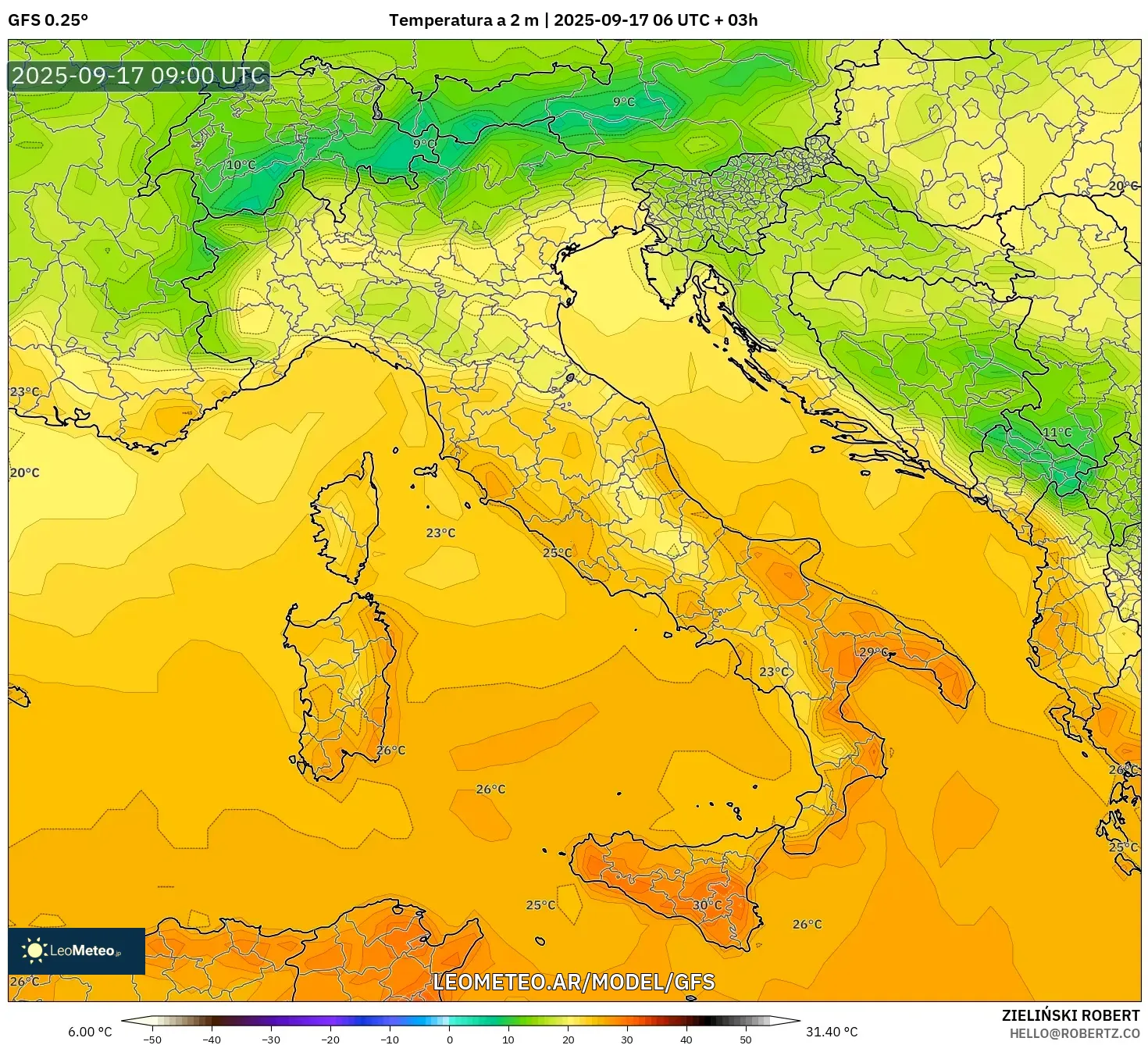 GFS model - Italia, Temperatura a 2 m GFS model - Italia, Temperatura a 2 m