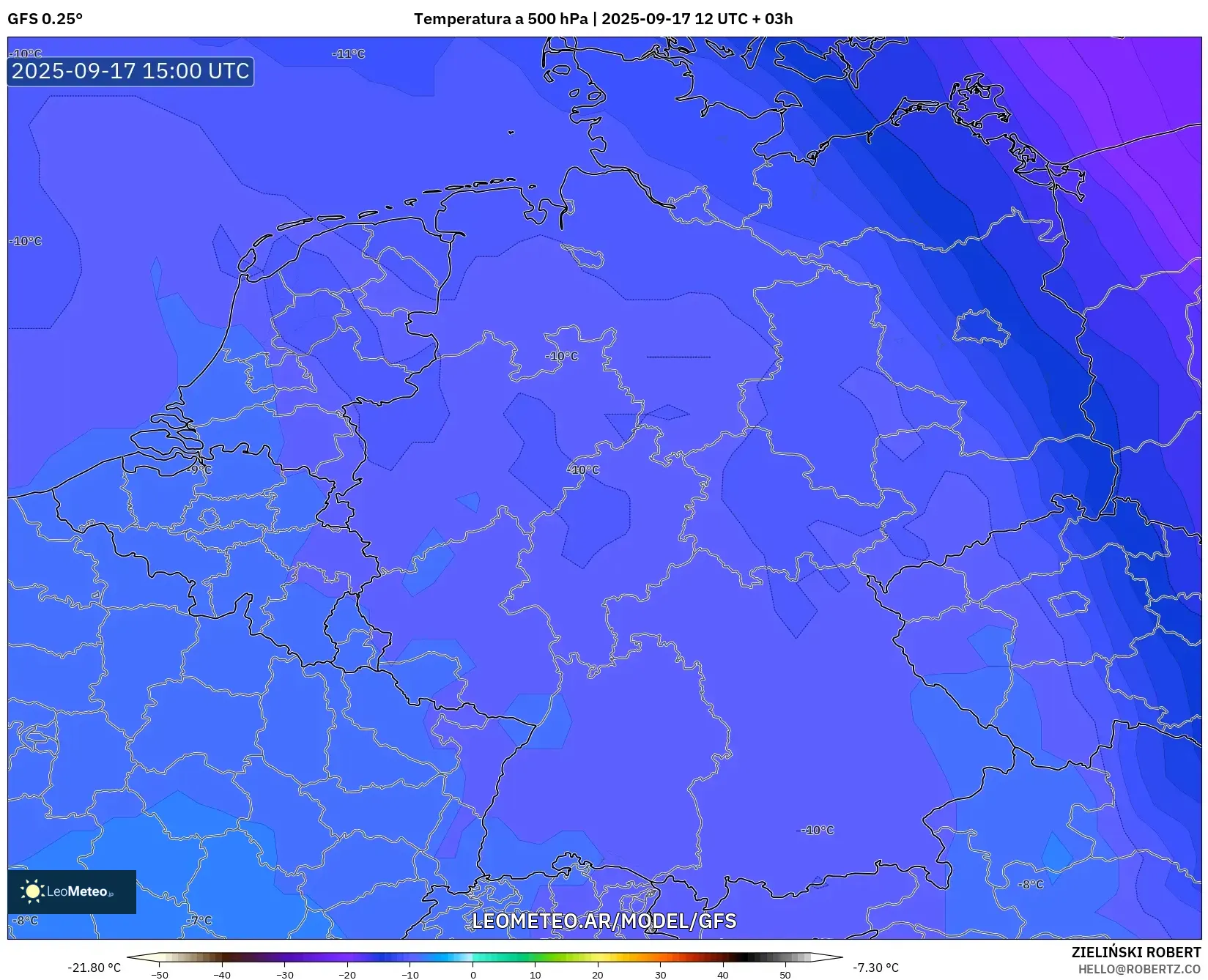GFS model - Alemania, Temperatura a 500 hPa