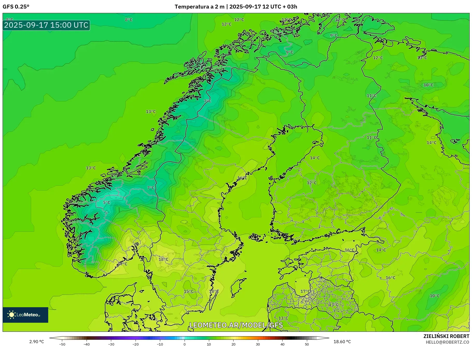 GFS model - Escandinavia, Temperatura a 2 m