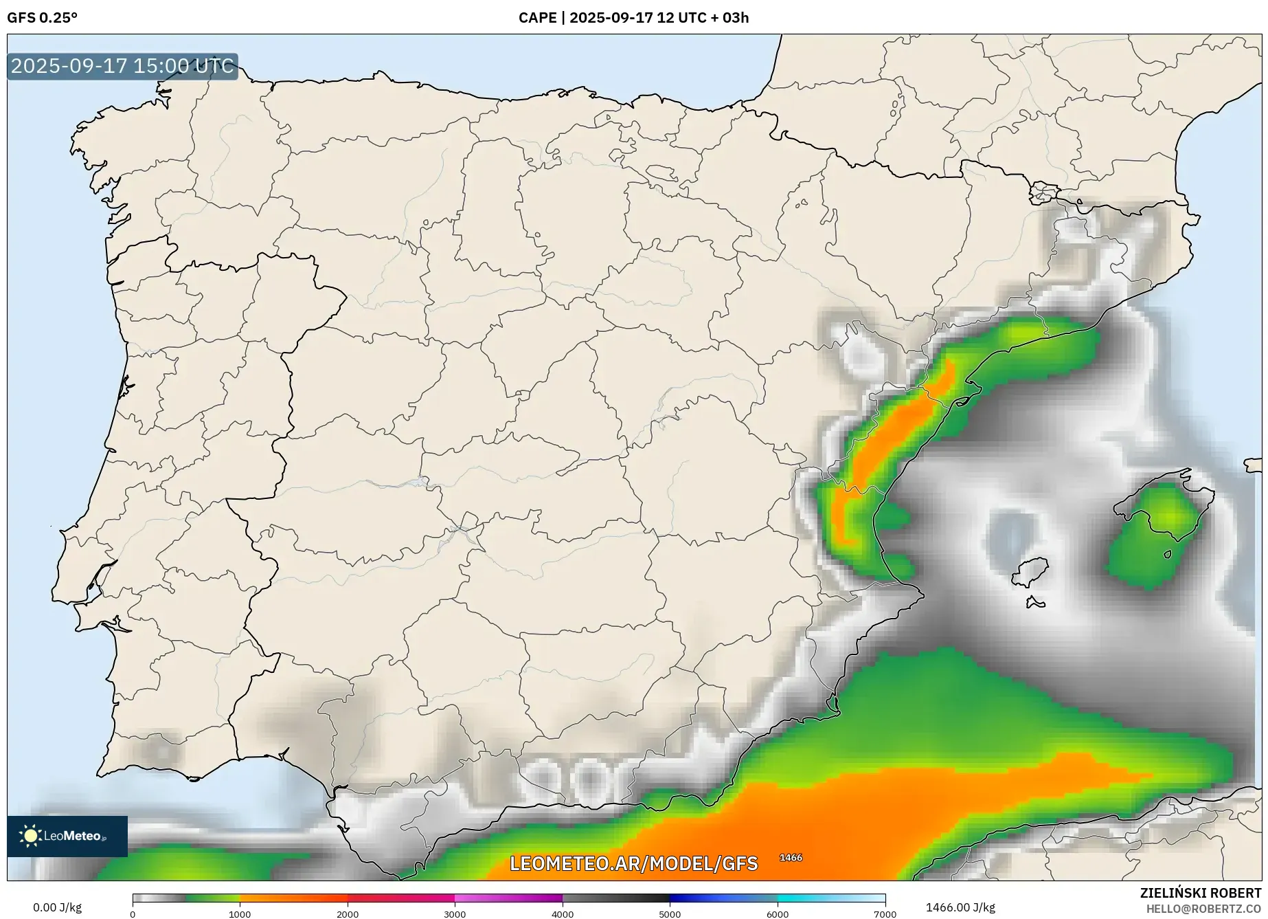 GFS model - España, CAPE
