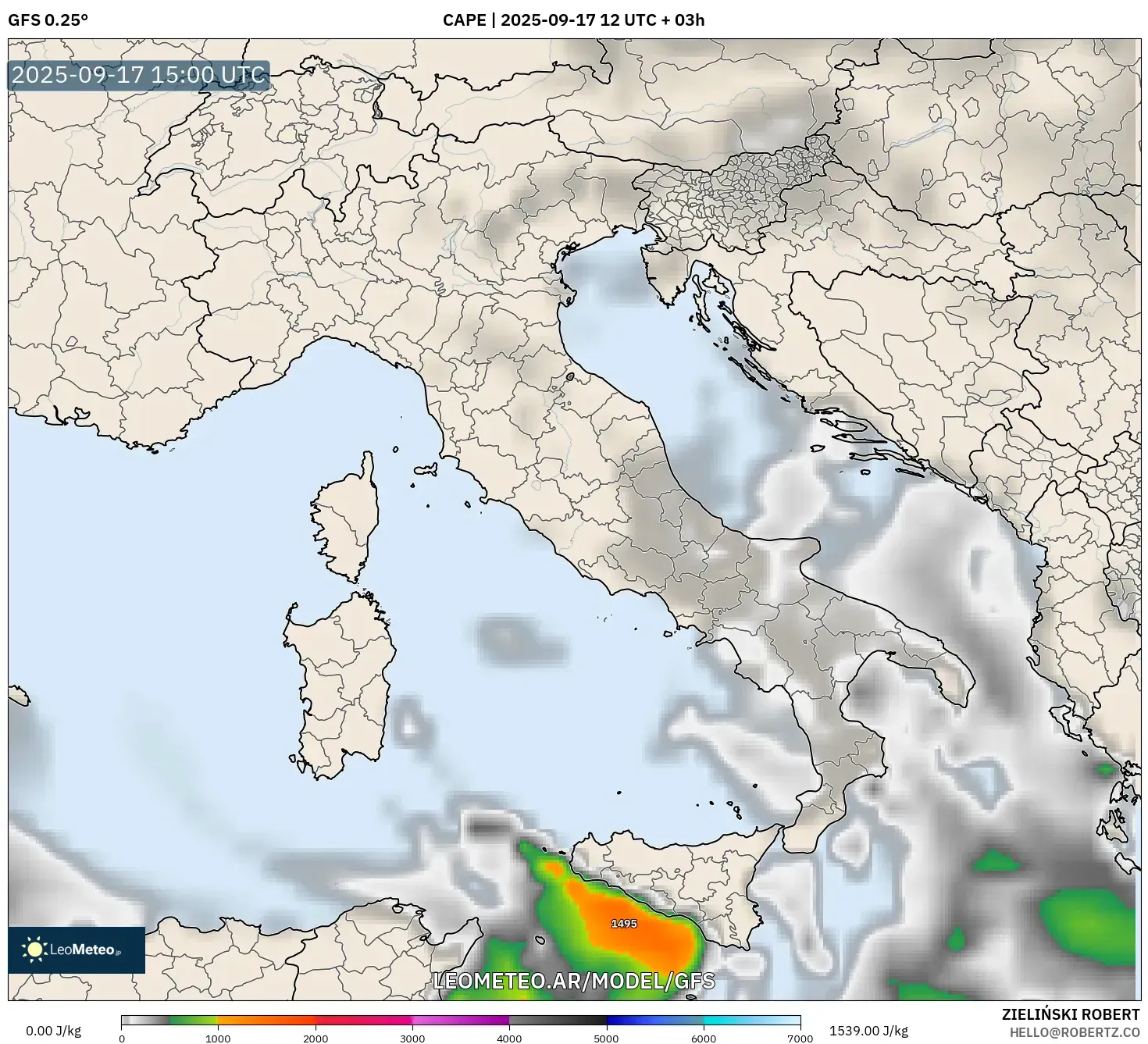 GFS model - Italia, CAPE