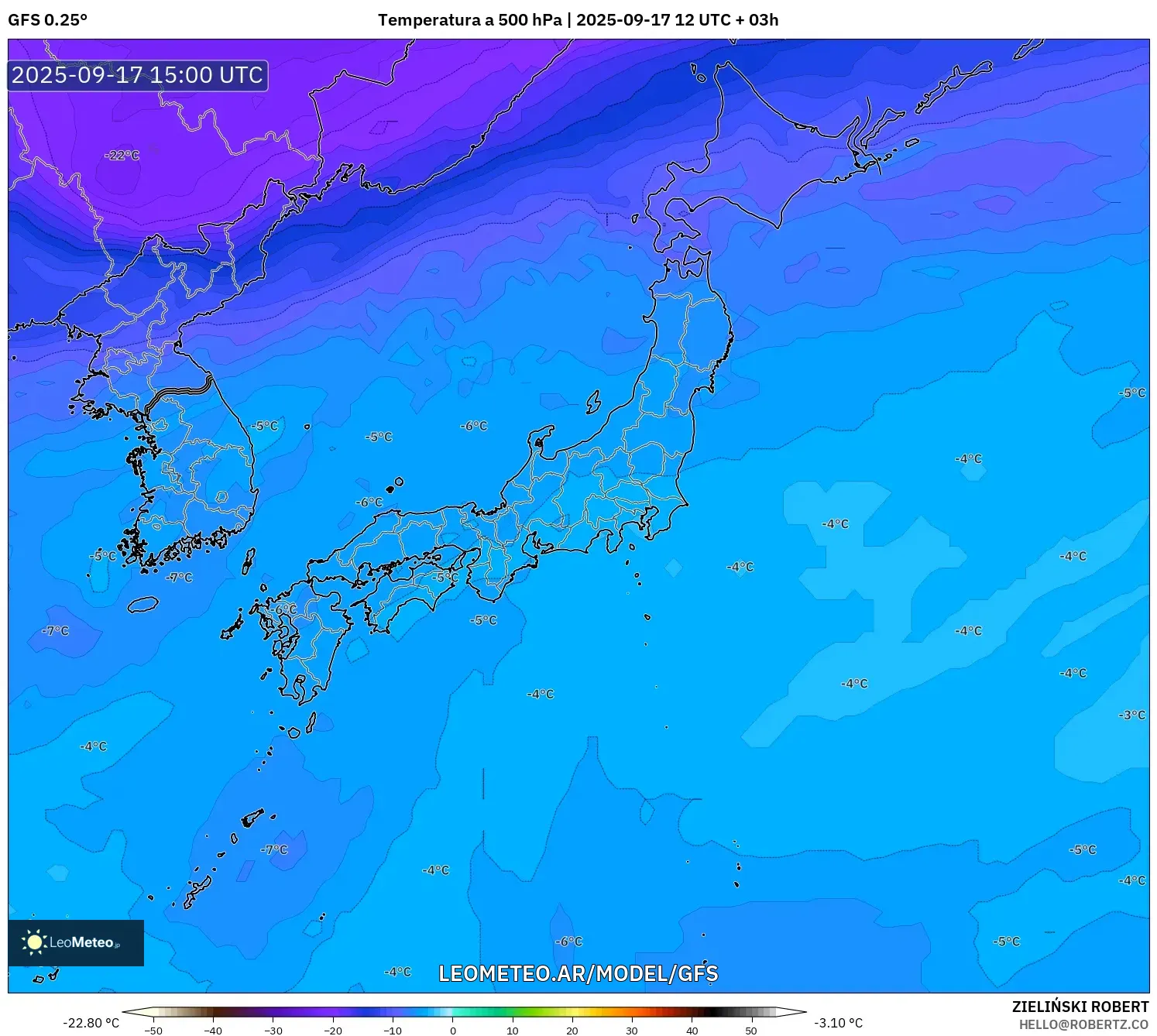 GFS model - Japón, Temperatura a 500 hPa