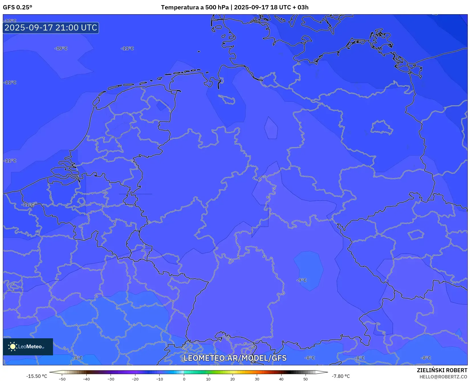 GFS model - Alemania, Temperatura a 500 hPa