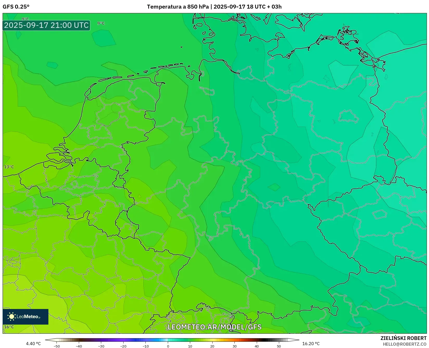 GFS model - Alemania, Temperatura a 850 hPa