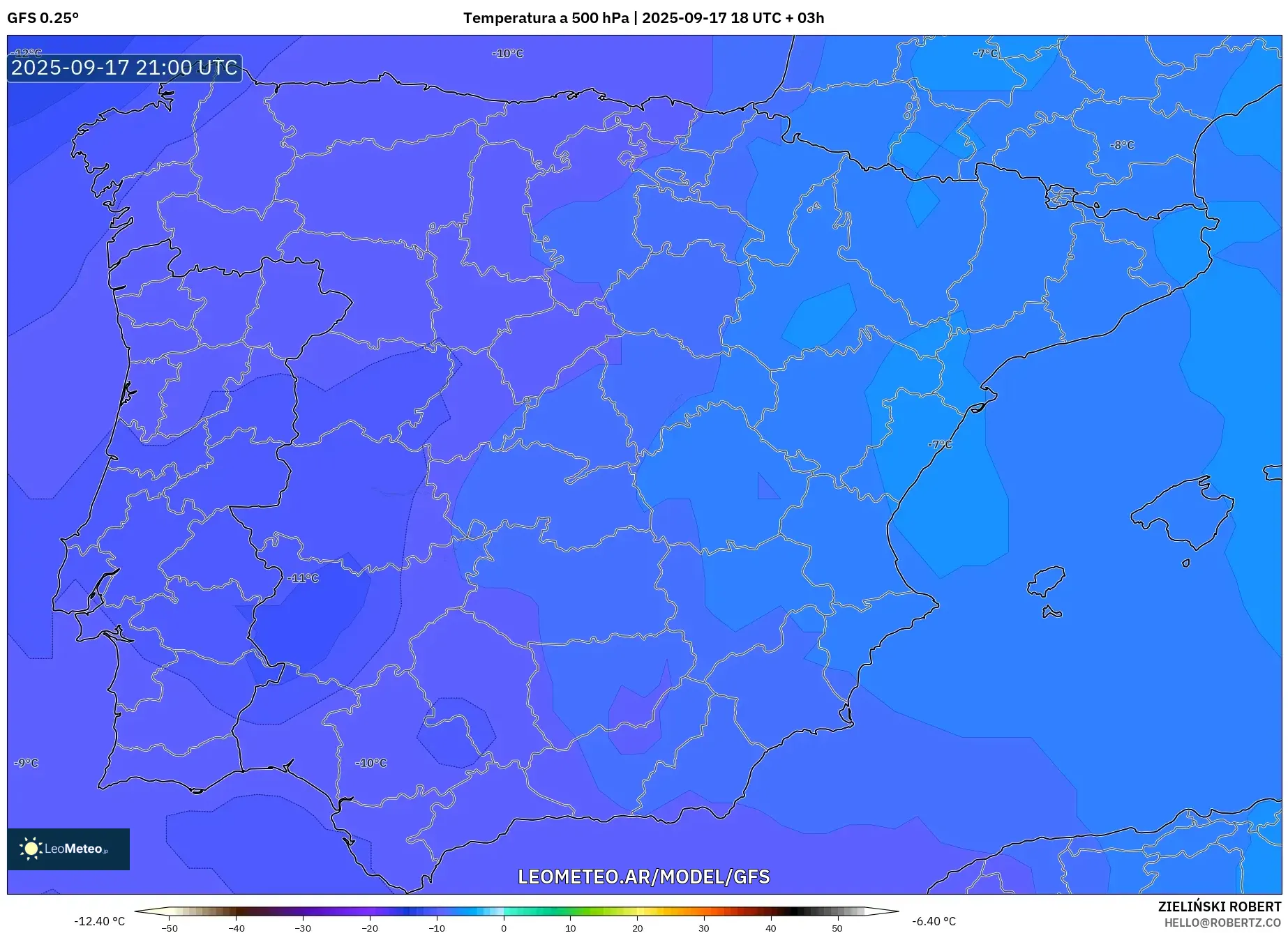 GFS model - España, Temperatura a 500 hPa