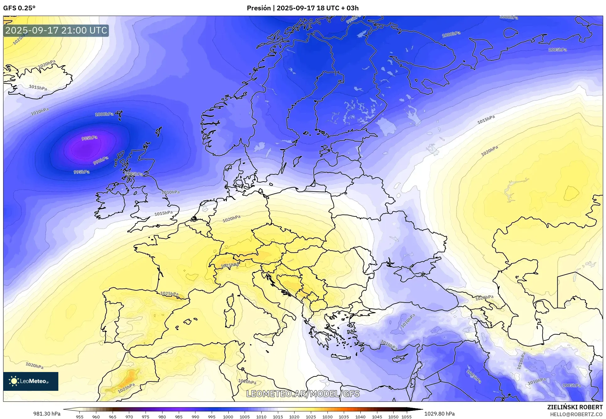 GFS model - Europa, Presión