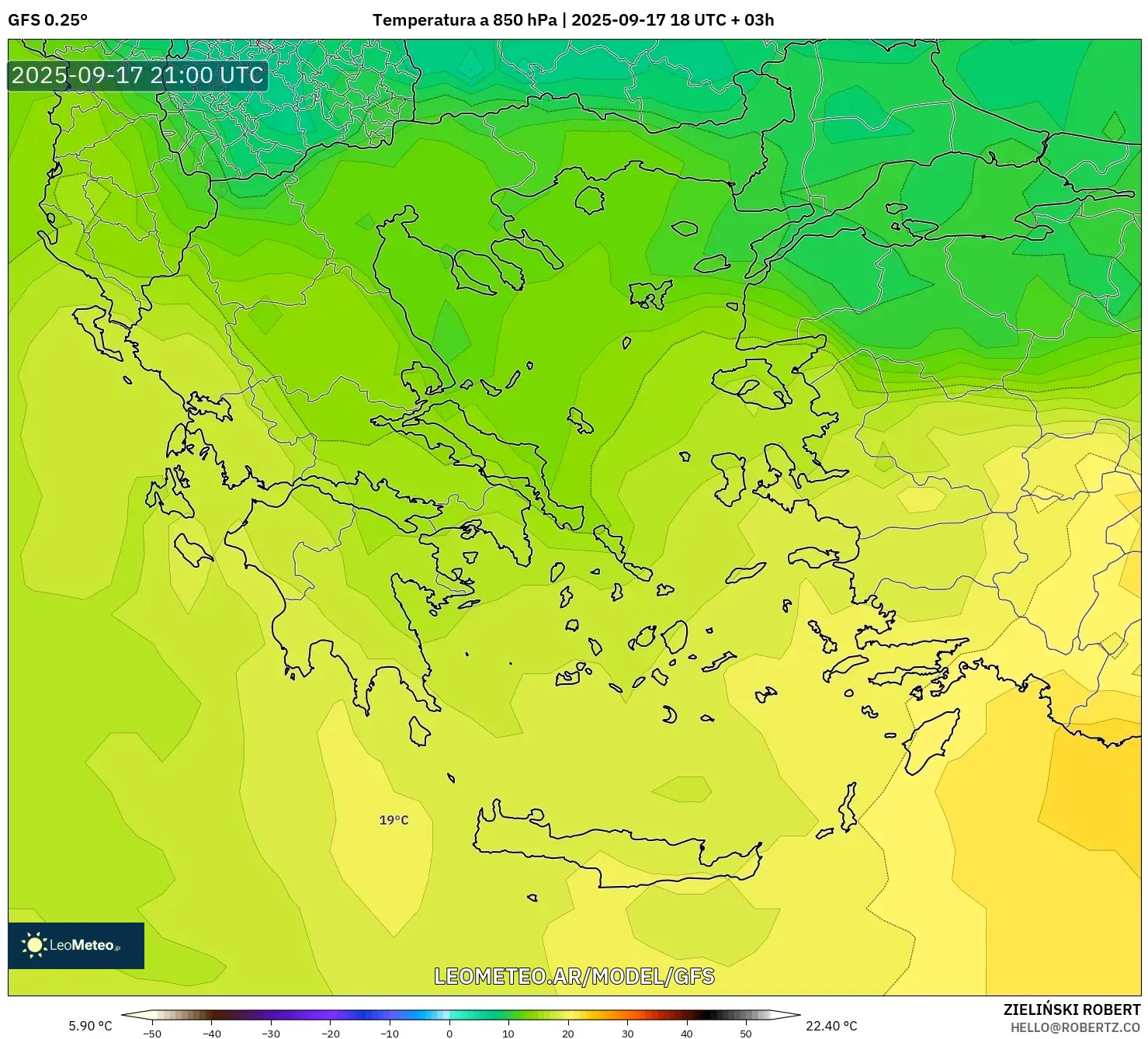 GFS model - Grecia, Temperatura a 850 hPa GFS model - Grecia, Temperatura a 850 hPa