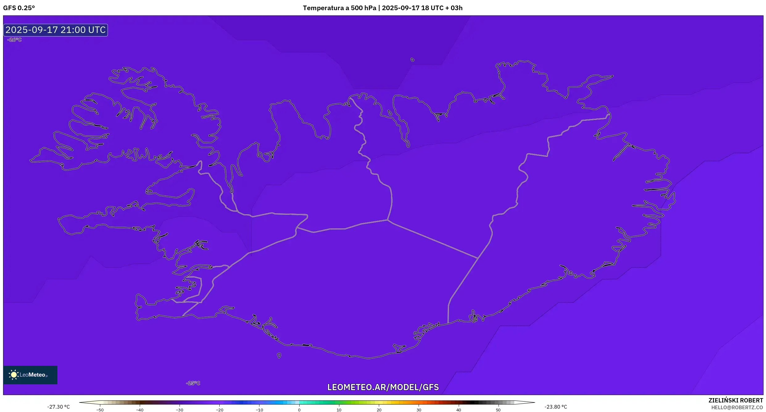 GFS model - Islandia, Temperatura a 500 hPa GFS model - Islandia, Temperatura a 500 hPa