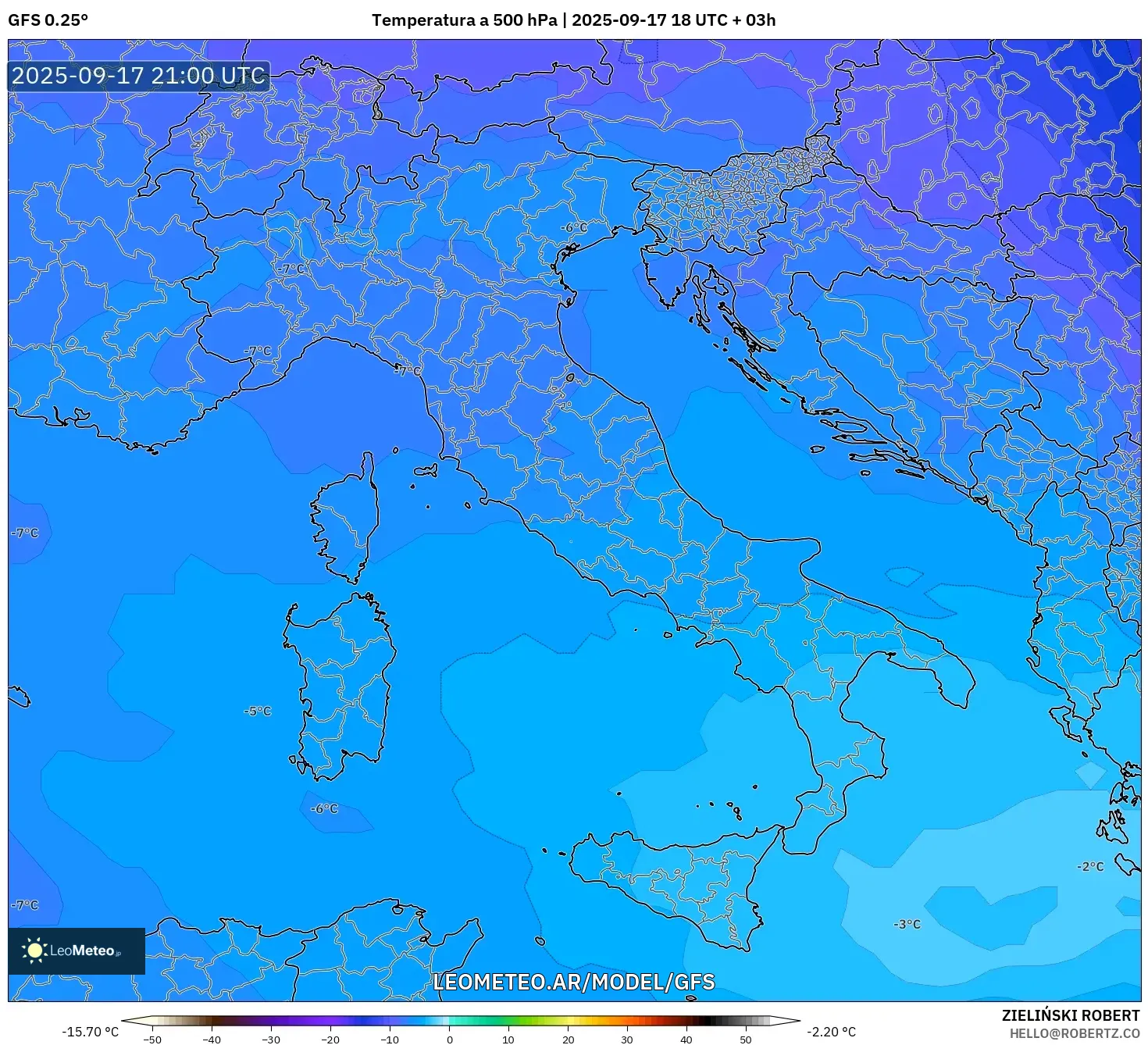 GFS model - Italia, Temperatura a 500 hPa