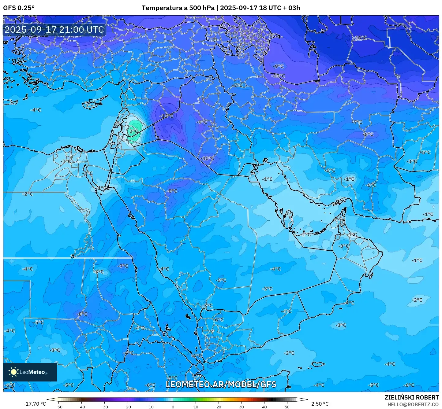 GFS model - Oriente Medio, Temperatura a 500 hPa