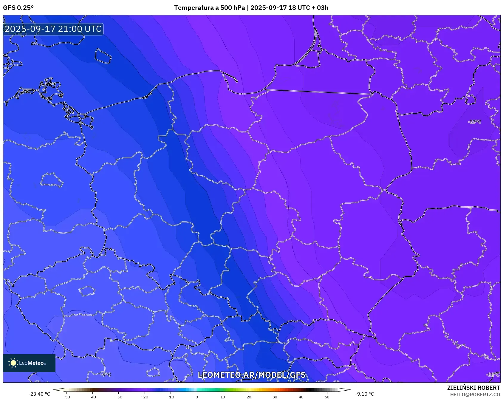 GFS model - Polonia, Temperatura a 500 hPa GFS model - Polonia, Temperatura a 500 hPa
