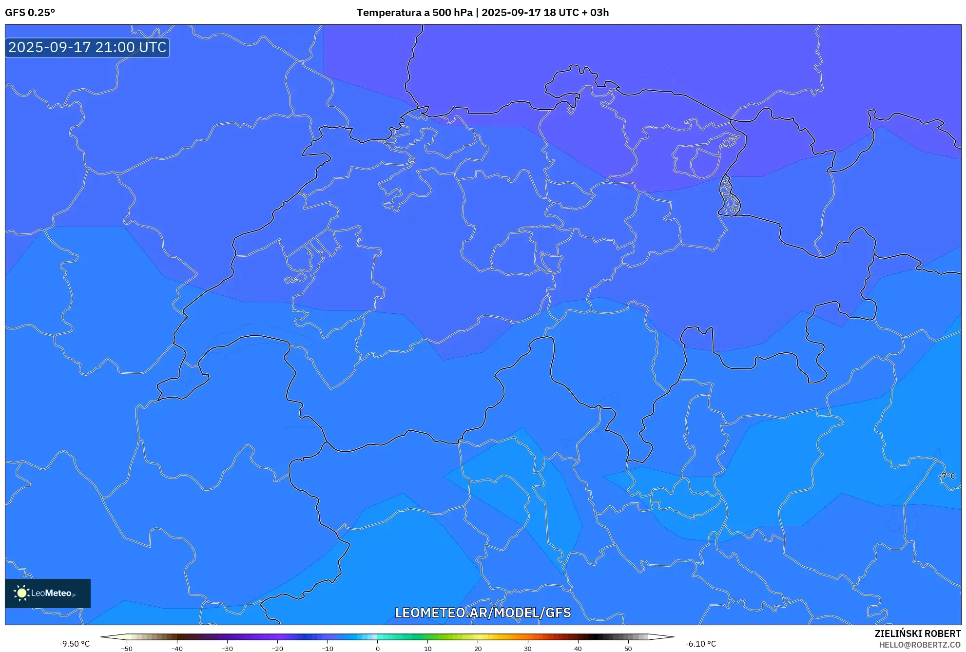 GFS model - Suiza, Temperatura a 500 hPa