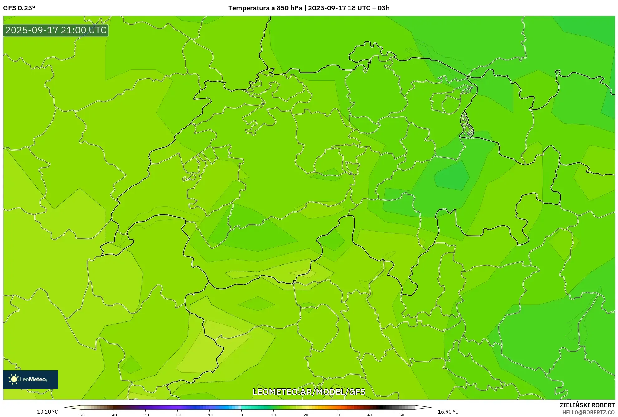 GFS model - Suiza, Temperatura a 850 hPa GFS model - Suiza, Temperatura a 850 hPa
