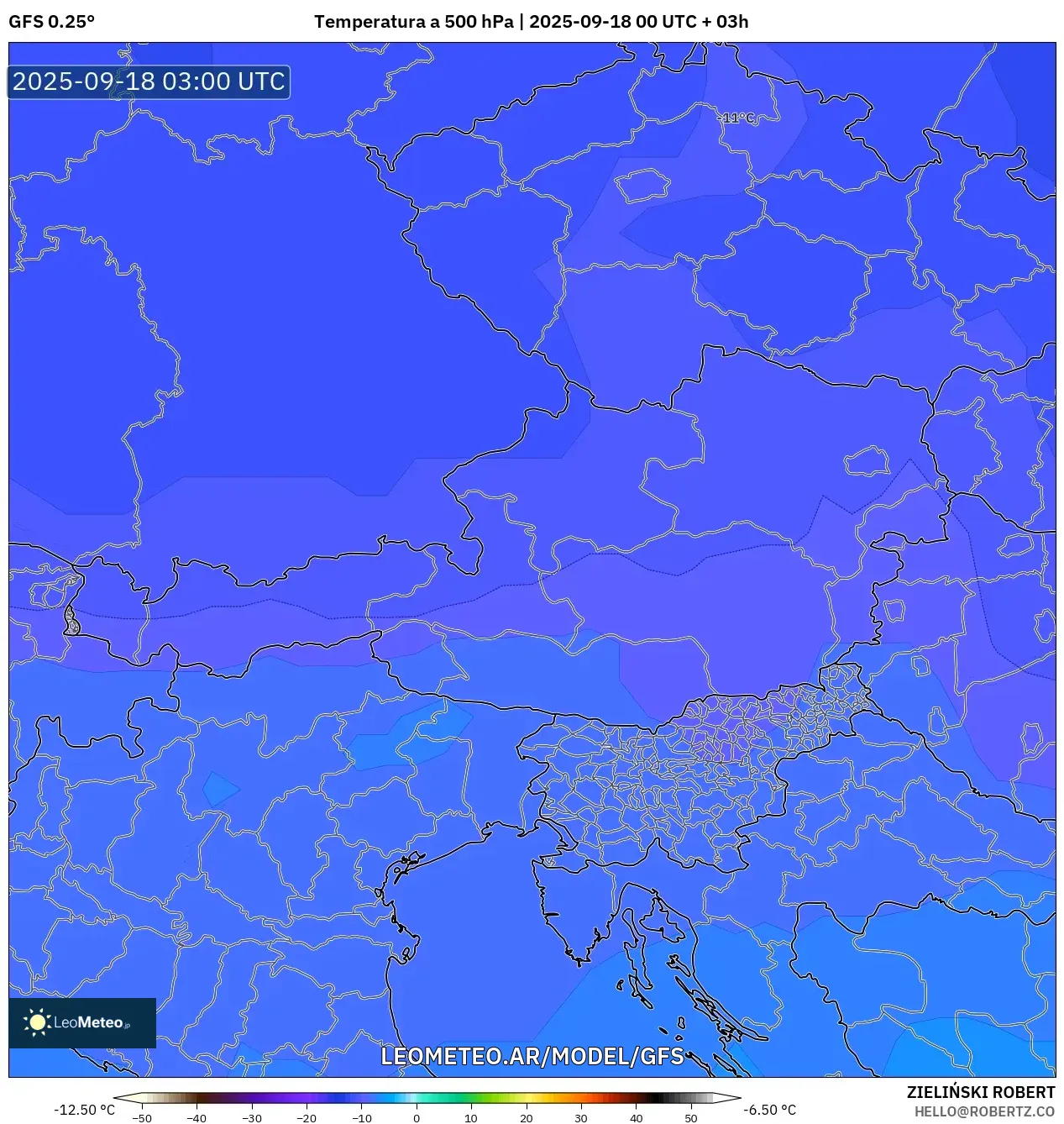 GFS model - Austria, Temperatura a 500 hPa